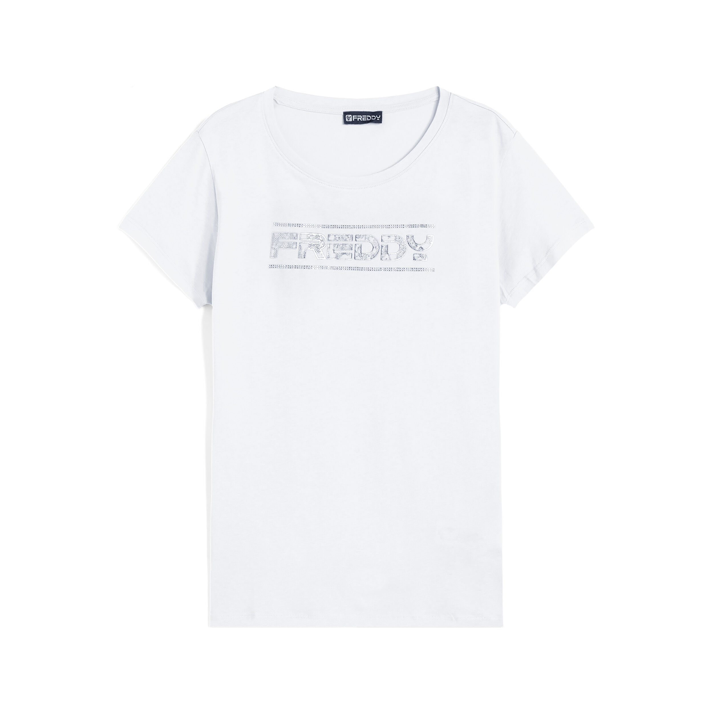 Freddy T-shirt donna in jersey leggero con logo effetto paisley Bianco Donna Large