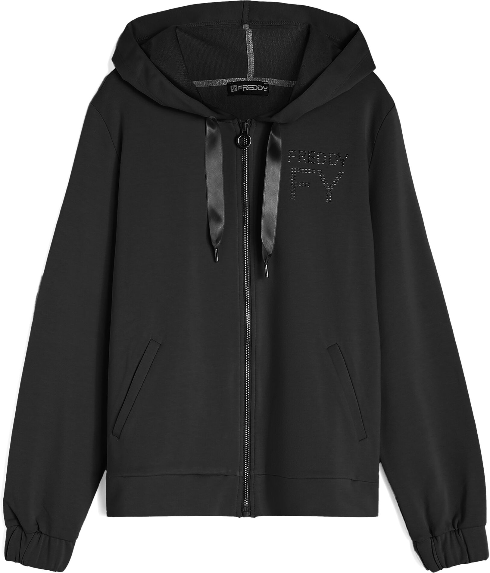 Freddy Felpa donna in french terry modal con cappuccio e zip Nero Donna Large