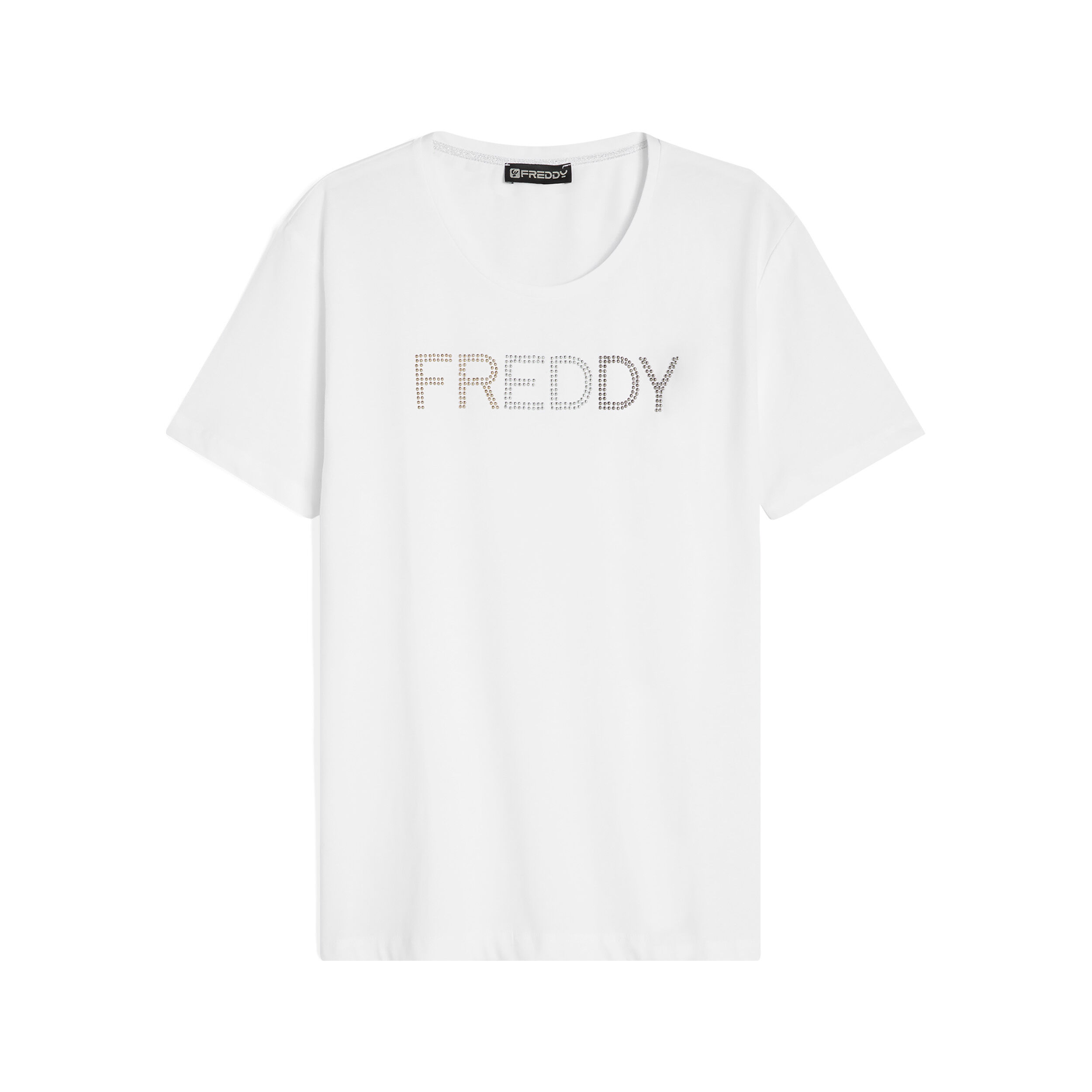 Freddy T-shirt in jersey con maxi logo composto da borchie metal Bianco Donna Extra Large