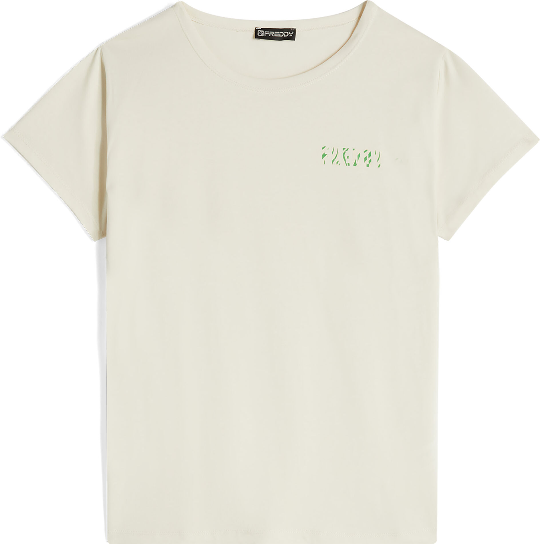 Freddy T-shirt donna in jersey con piccolo logo zebrato Beige-Zebra Green On Beige Donna Extra Large