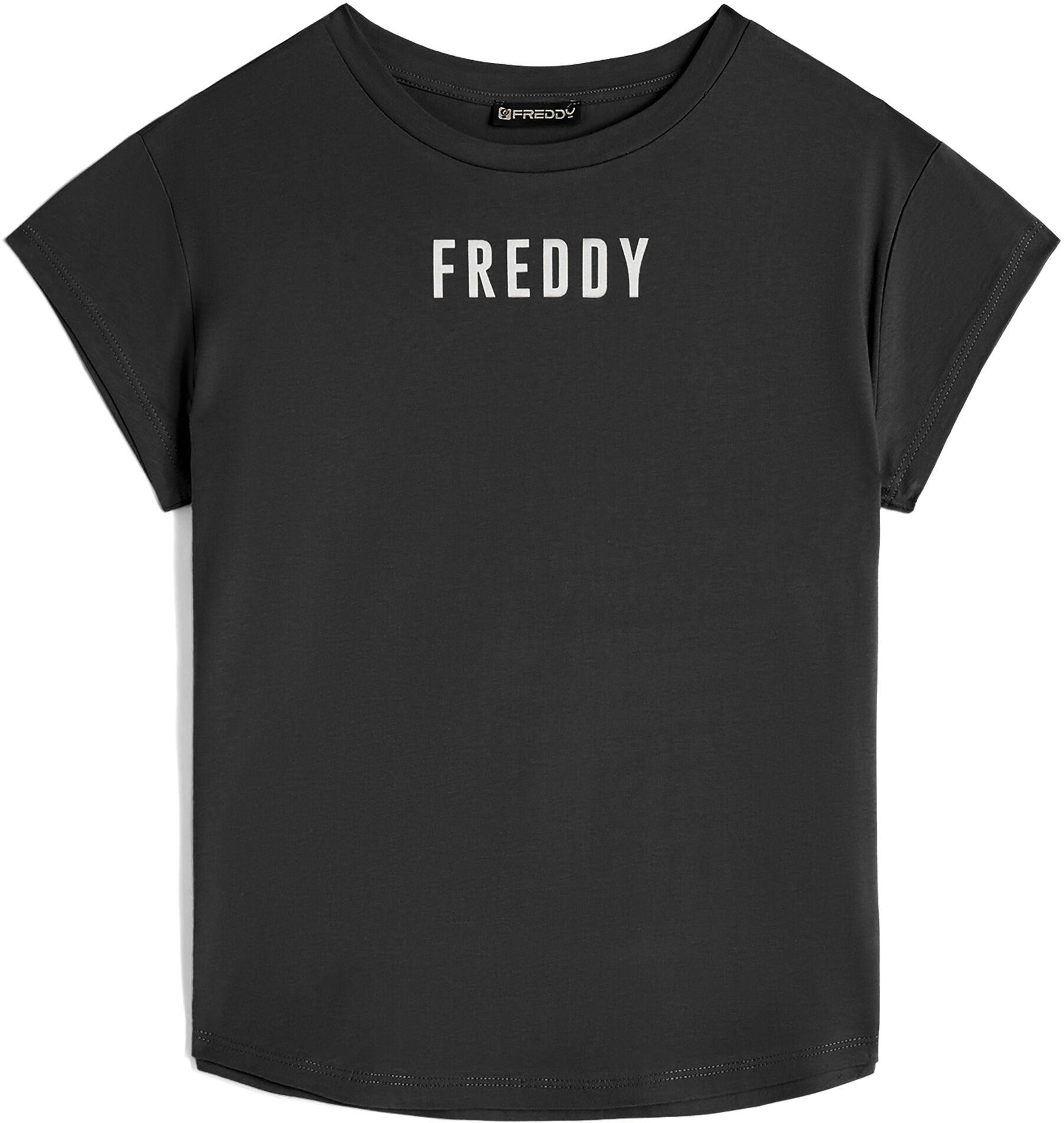 Freddy T-shirt donna in jersey con piccolo logo effetto satin Nero Donna Extra Large