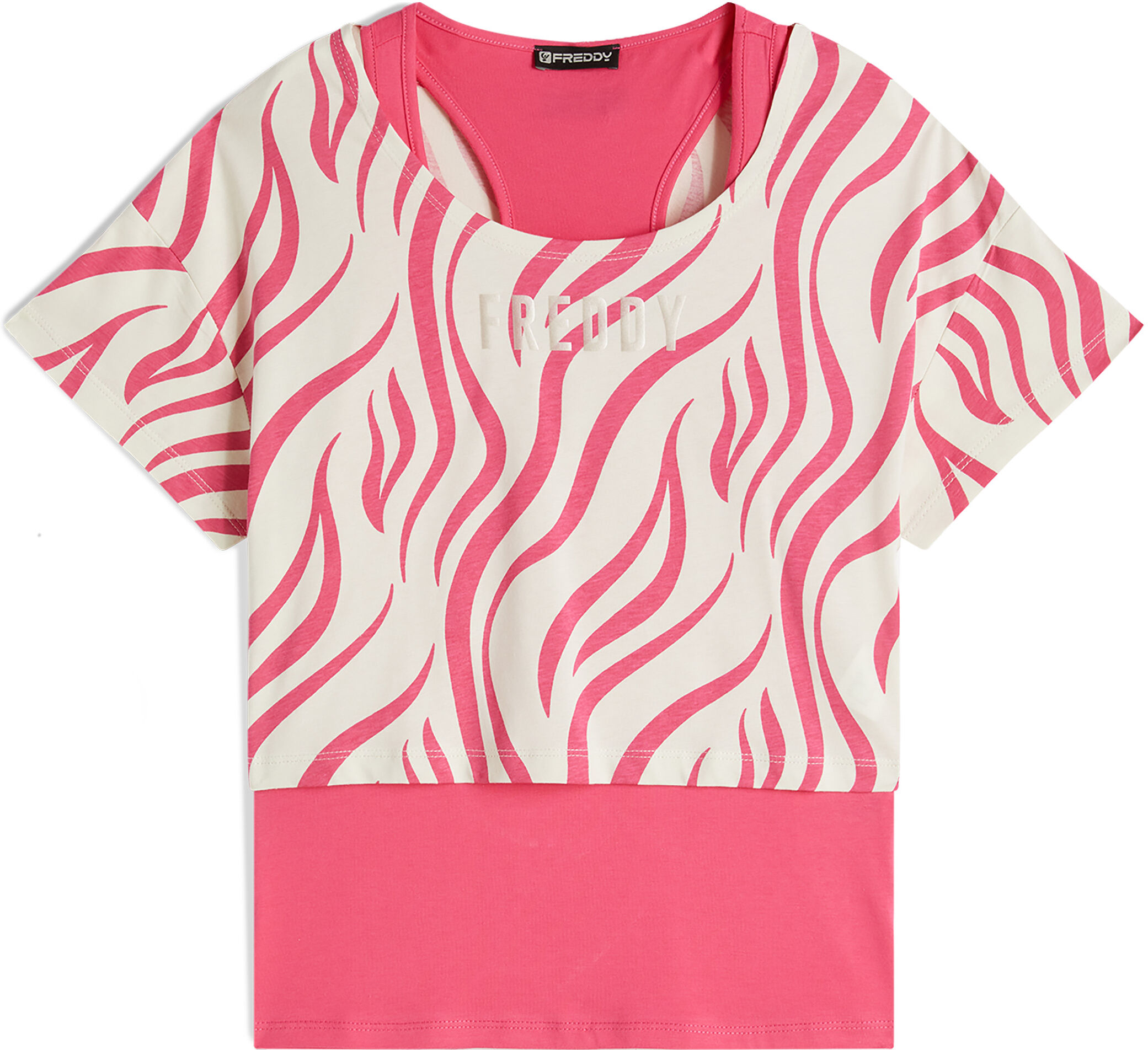 Freddy Set canotta+t-shirt cropped da donna con stampa zebrata Fuchsia-Zebra Fuchsia On Beige Donna Medium