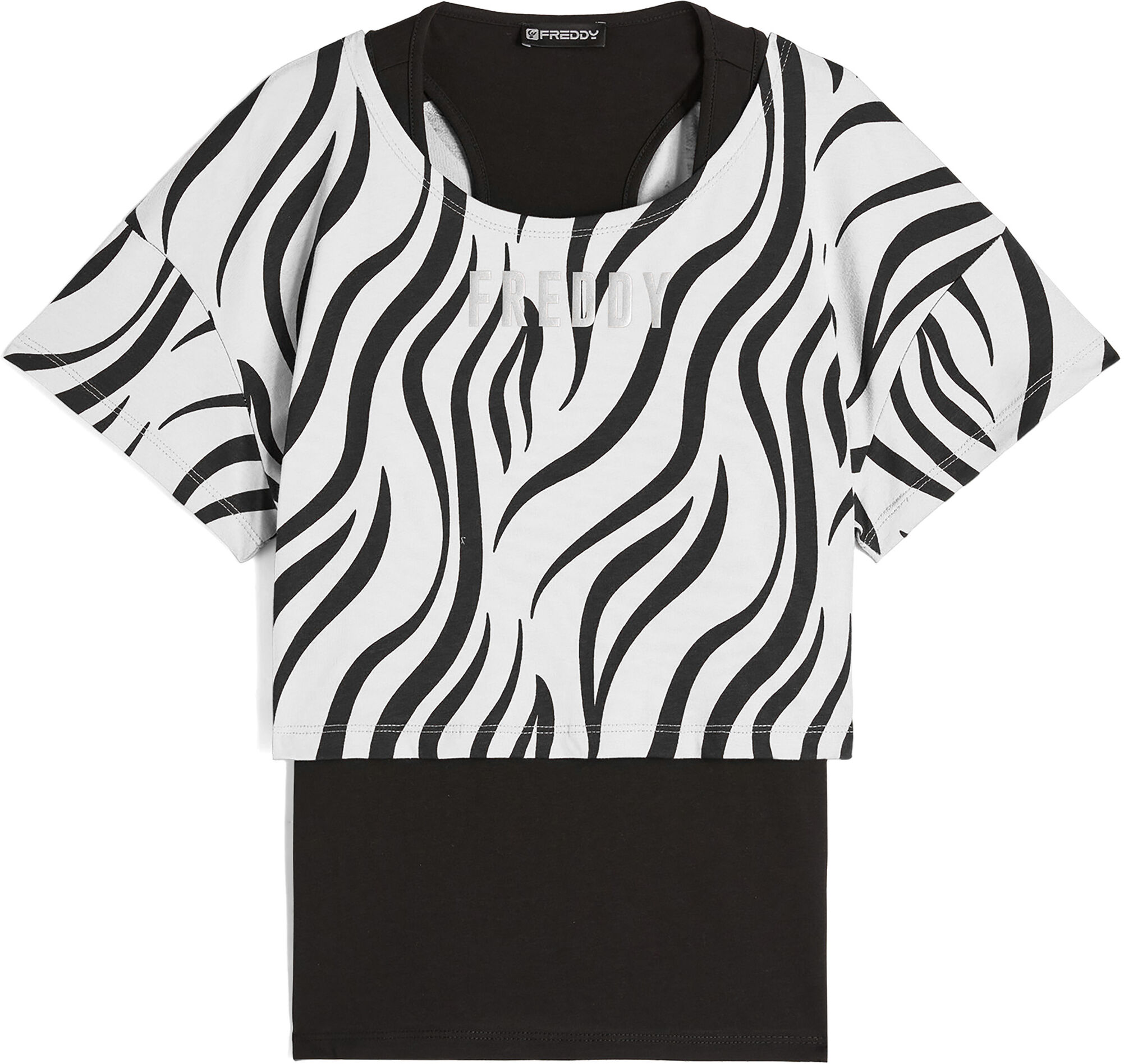 Freddy Set canotta+t-shirt cropped da donna con stampa zebrata Black- Zebra Black On Beige Donna Extra Large