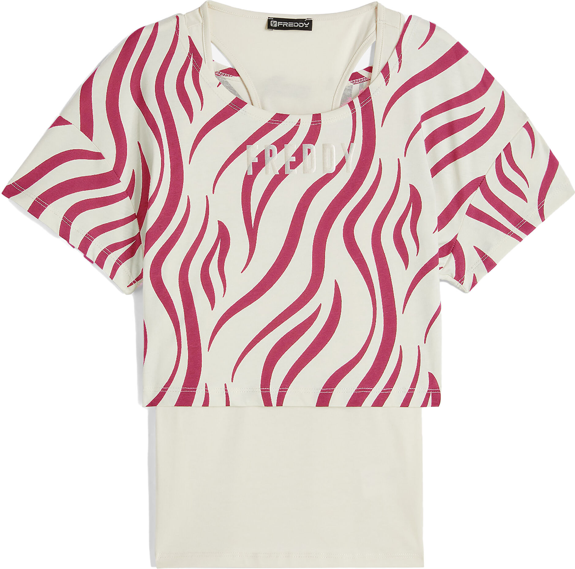 Freddy Set canotta+t-shirt cropped da donna con stampa zebrata Beige- Zebra Fuchsia On Beige Donna Large