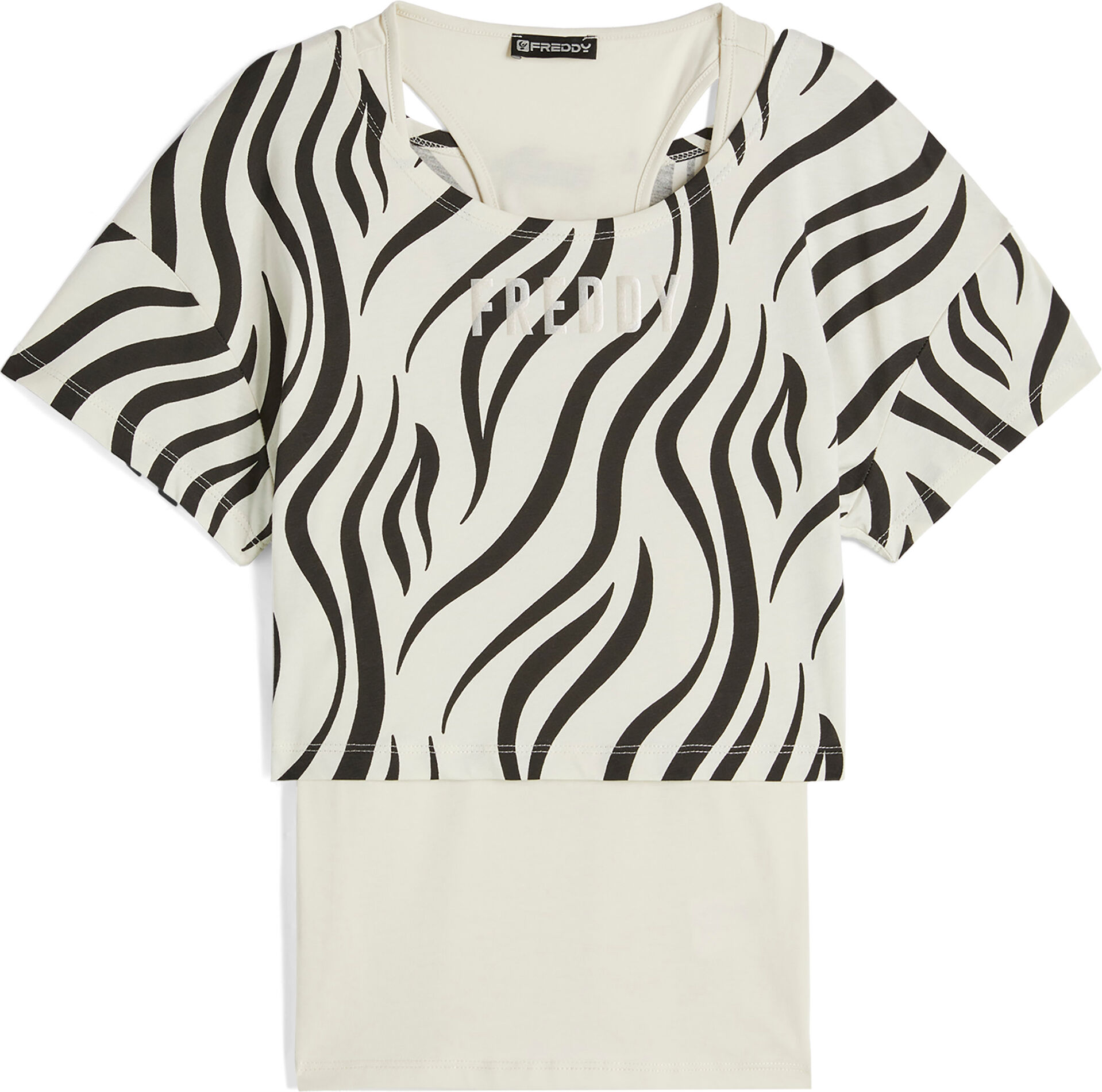 Freddy Set canotta+t-shirt cropped da donna con stampa zebrata Beige-Zebra Black On Beige Donna Extra Small