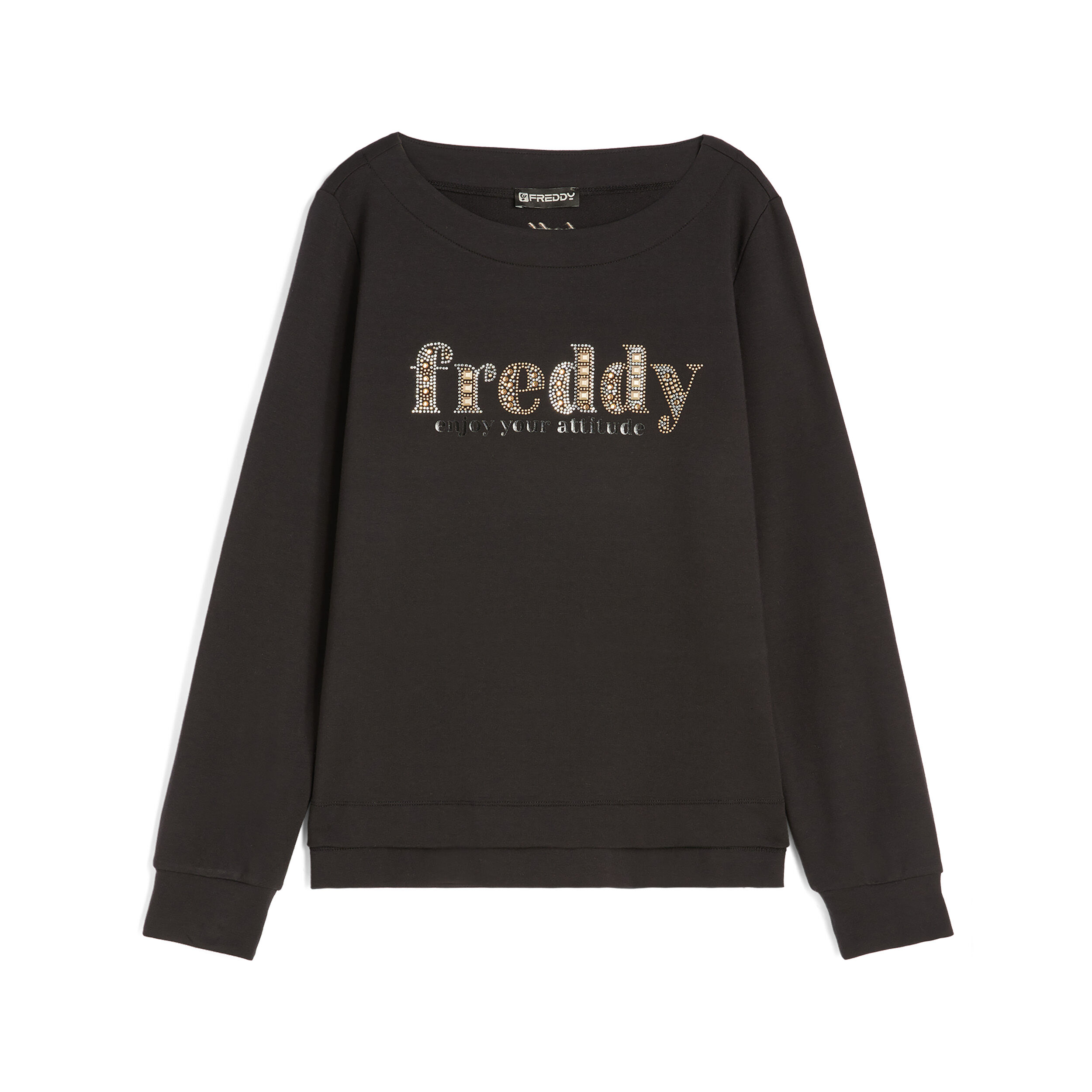 Freddy Felpa girocollo in french terry modal con logo in strass Nero Donna Large