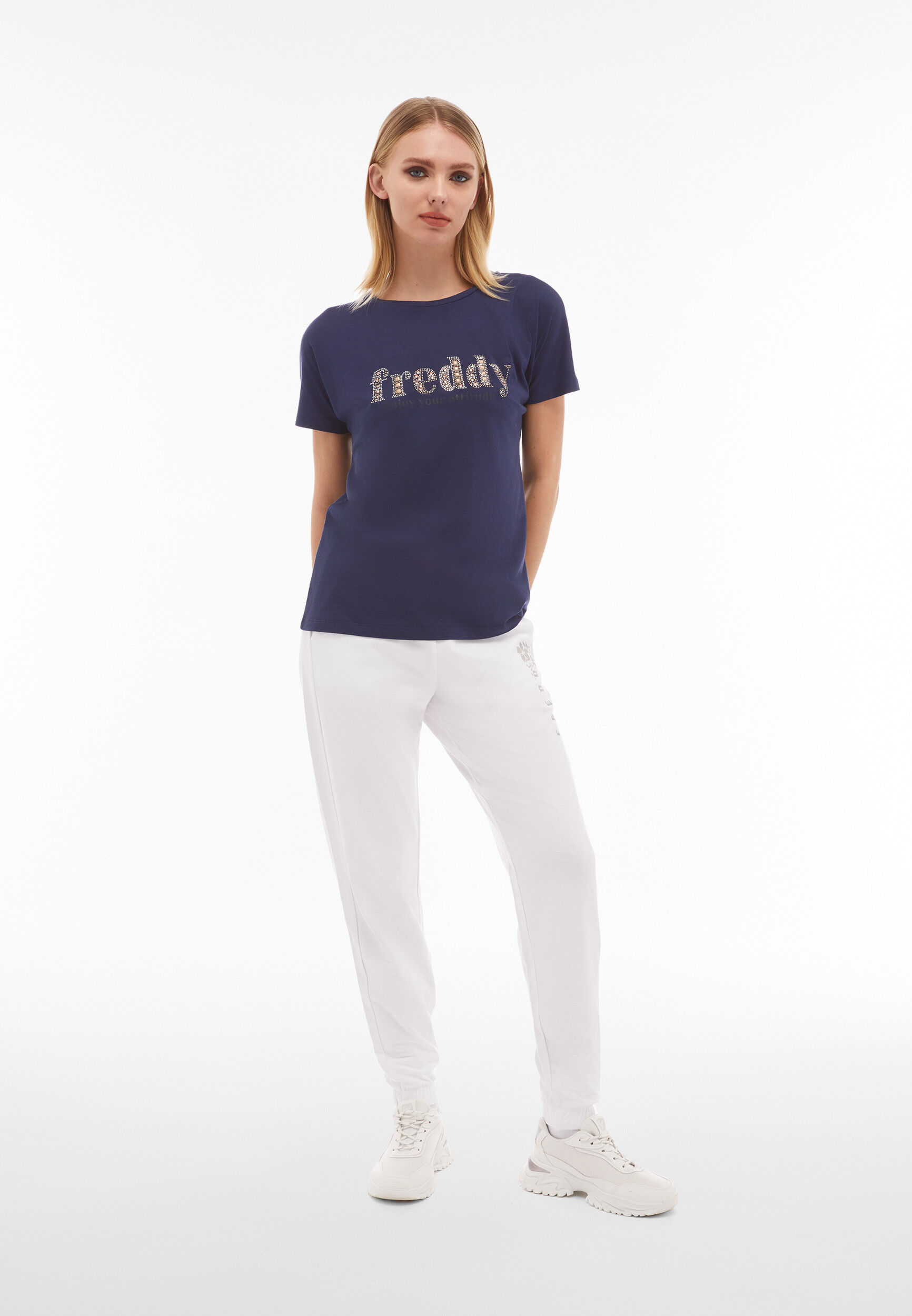 Freddy T-shirt donna in jersey modal con logo composto da strass Naval Academy Donna Extra Small