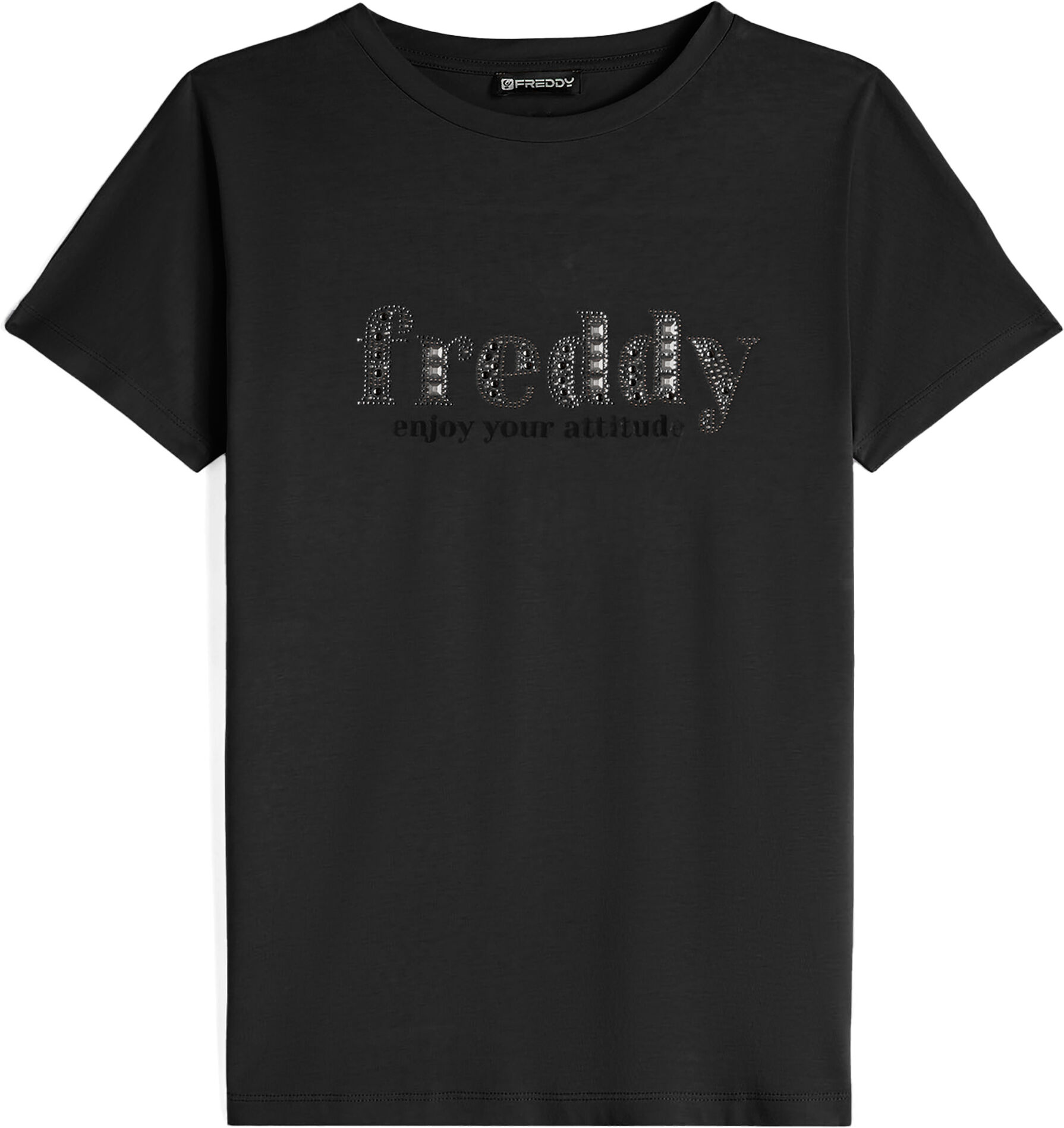 Freddy T-shirt donna in jersey modal con logo composto da strass Nero Donna Medium