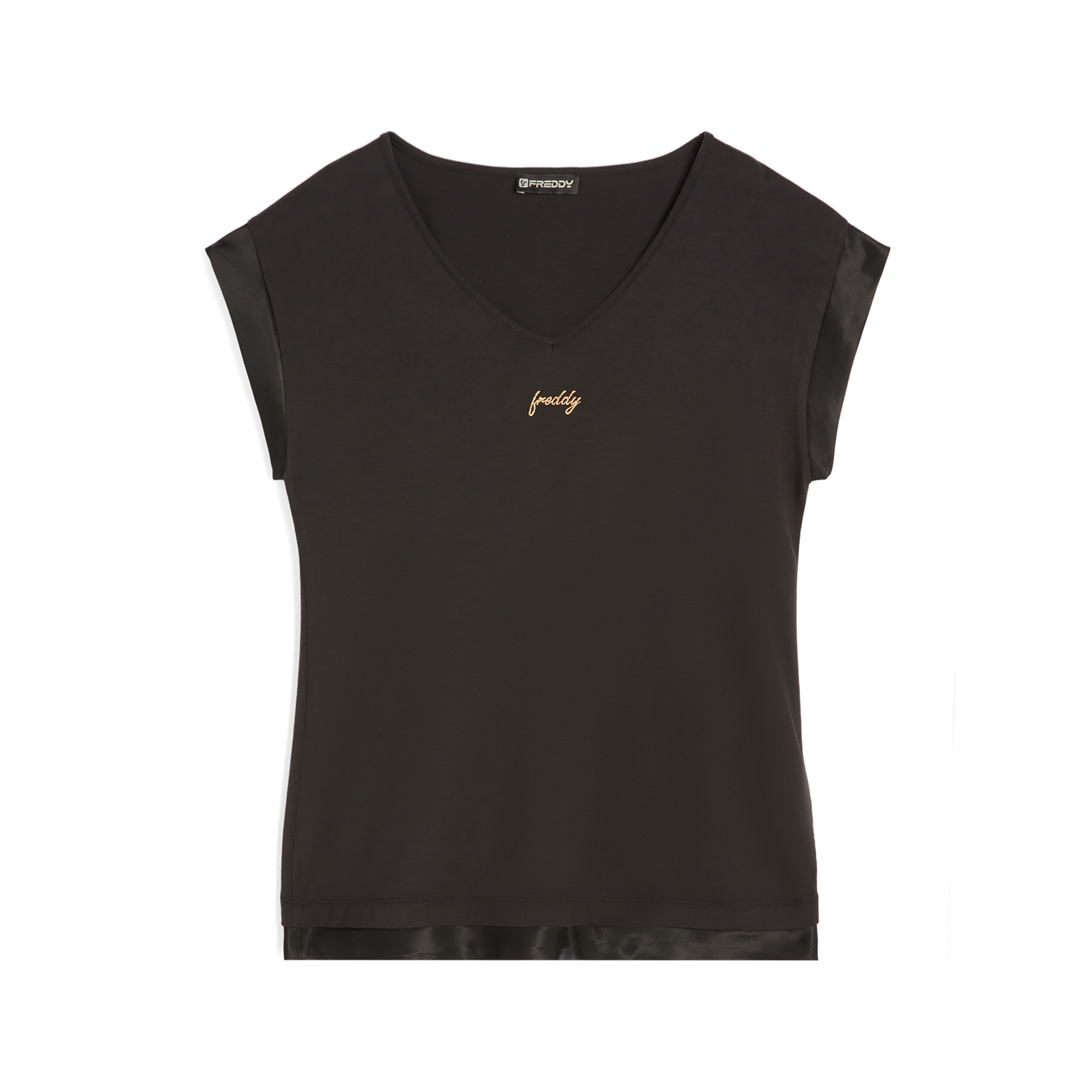 Freddy T-shirt donna in jersey modal con inserti in satin Nero Donna Extra Large