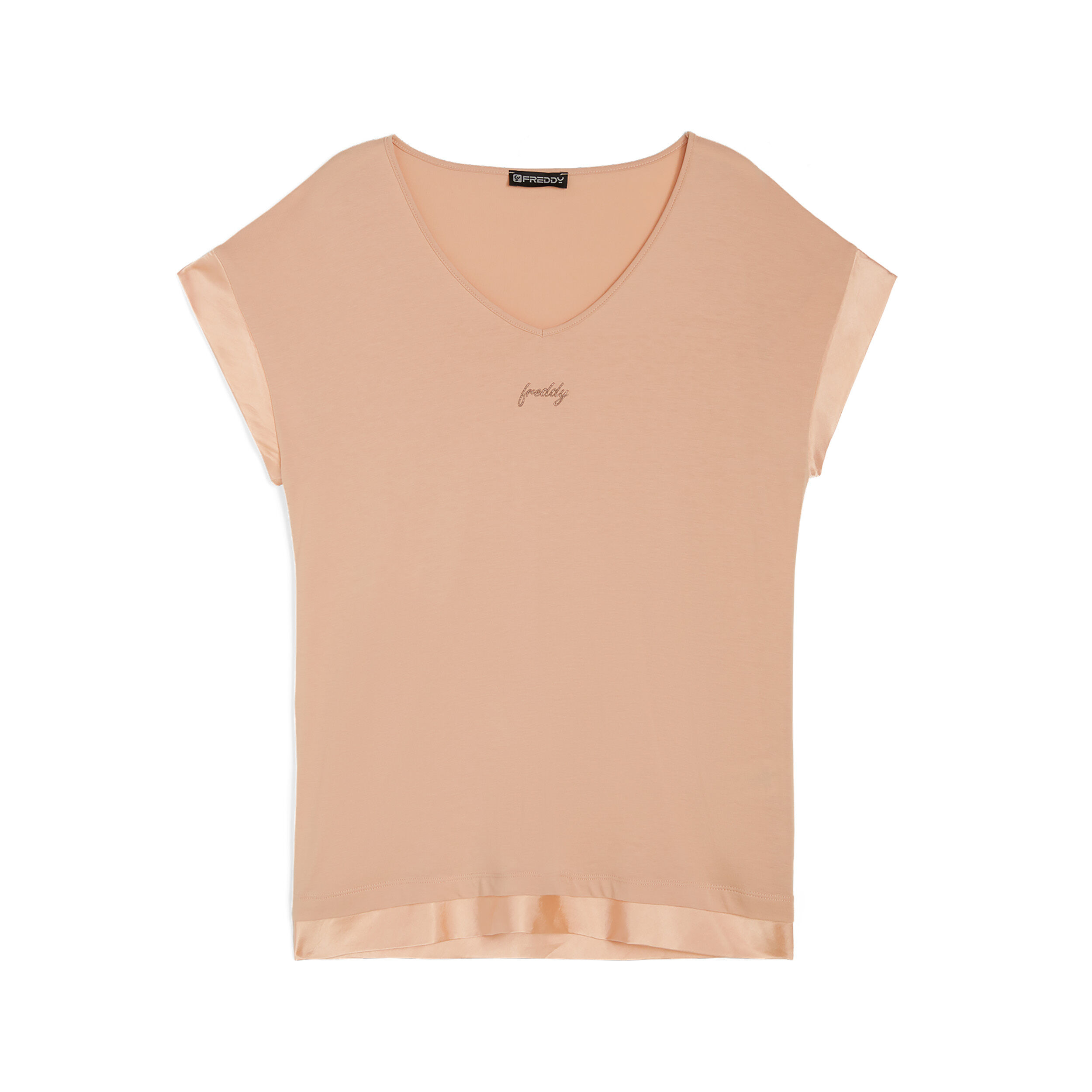Freddy T-shirt donna in jersey modal con inserti in satin Pink Sand Donna Extra Large