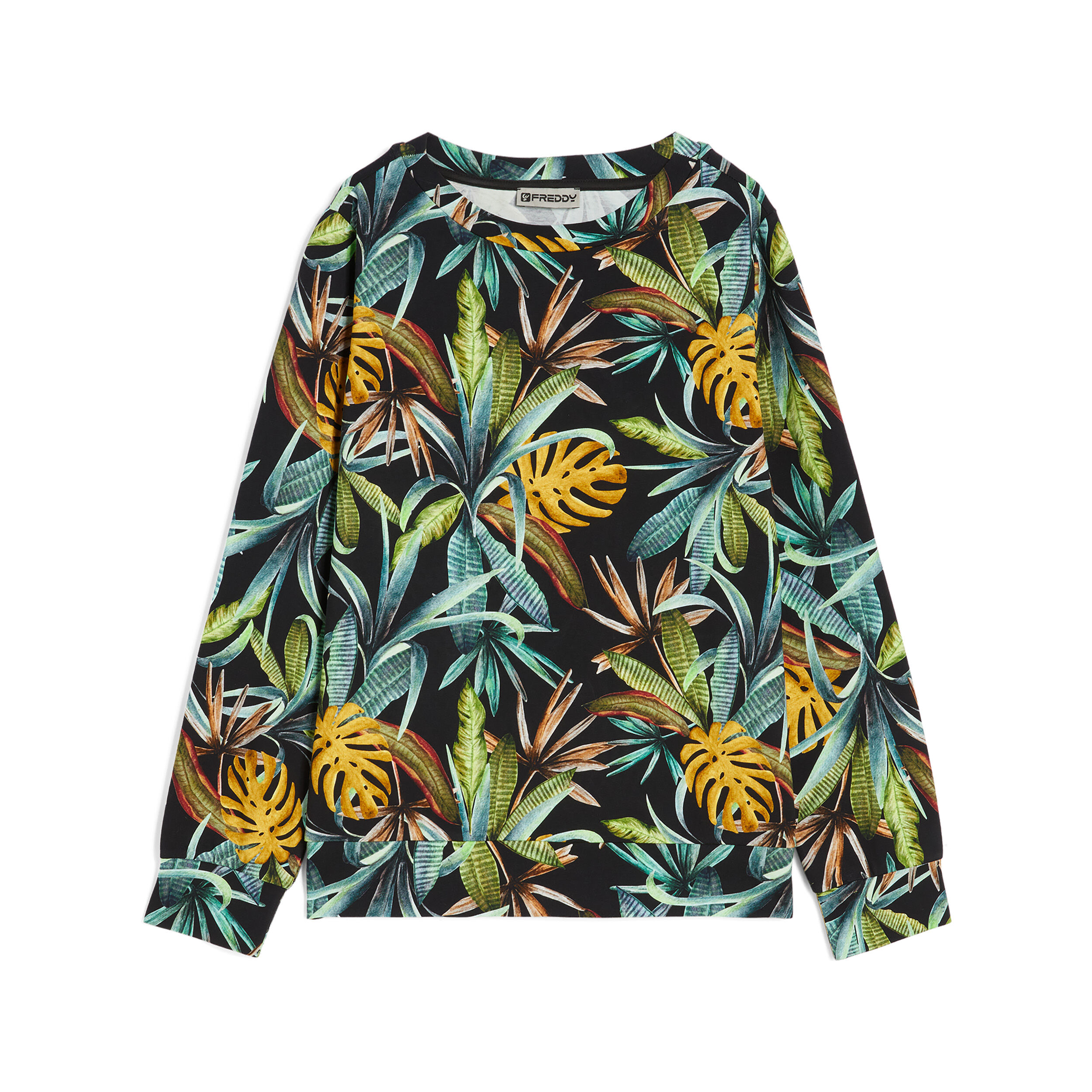 Freddy Felpa donna girocollo in jersey stampato fantasia tropical Black - Allover Flower Donna Extra Small