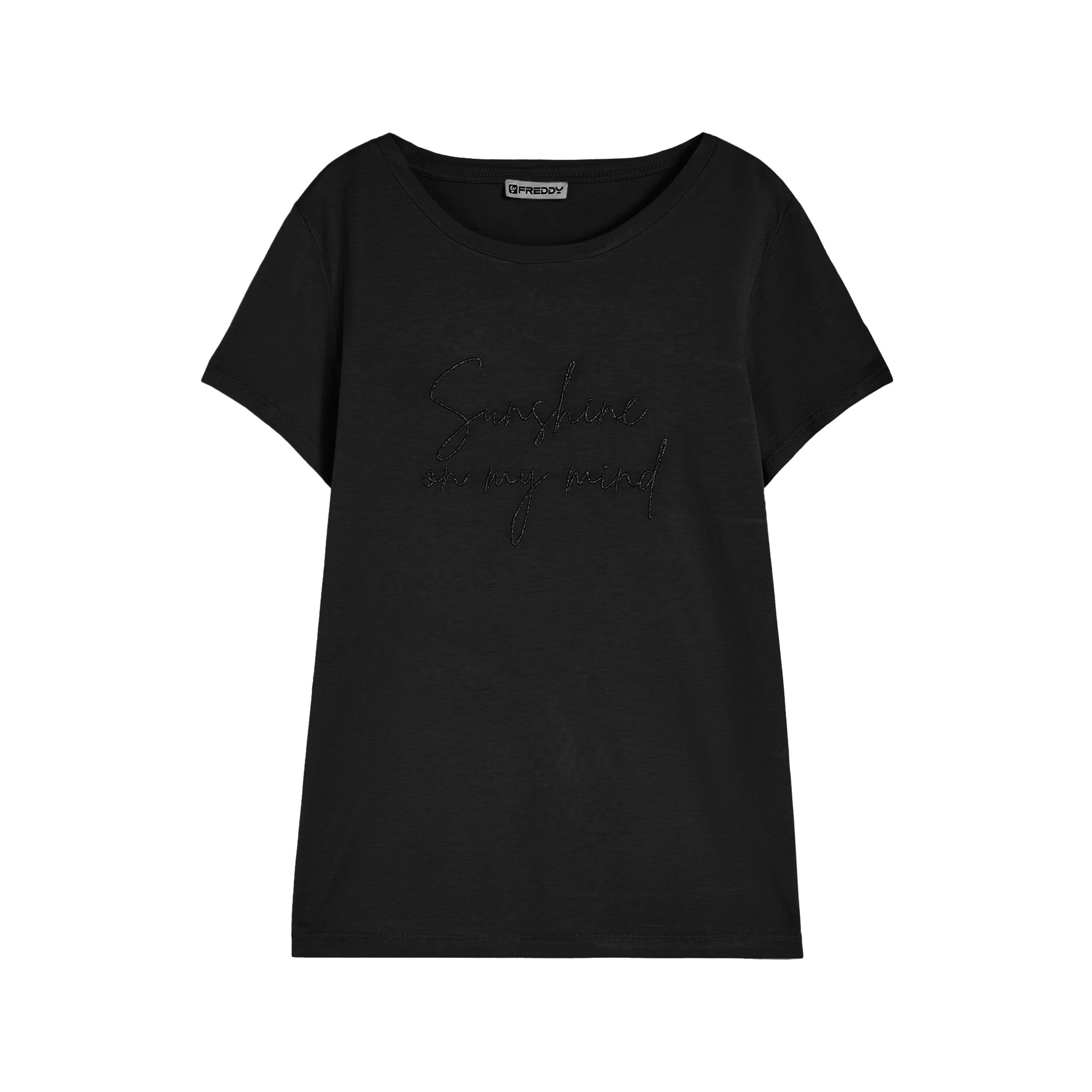 Freddy T-shirt donna in jersey modal con ricamo dorato Nero Donna Extra Large