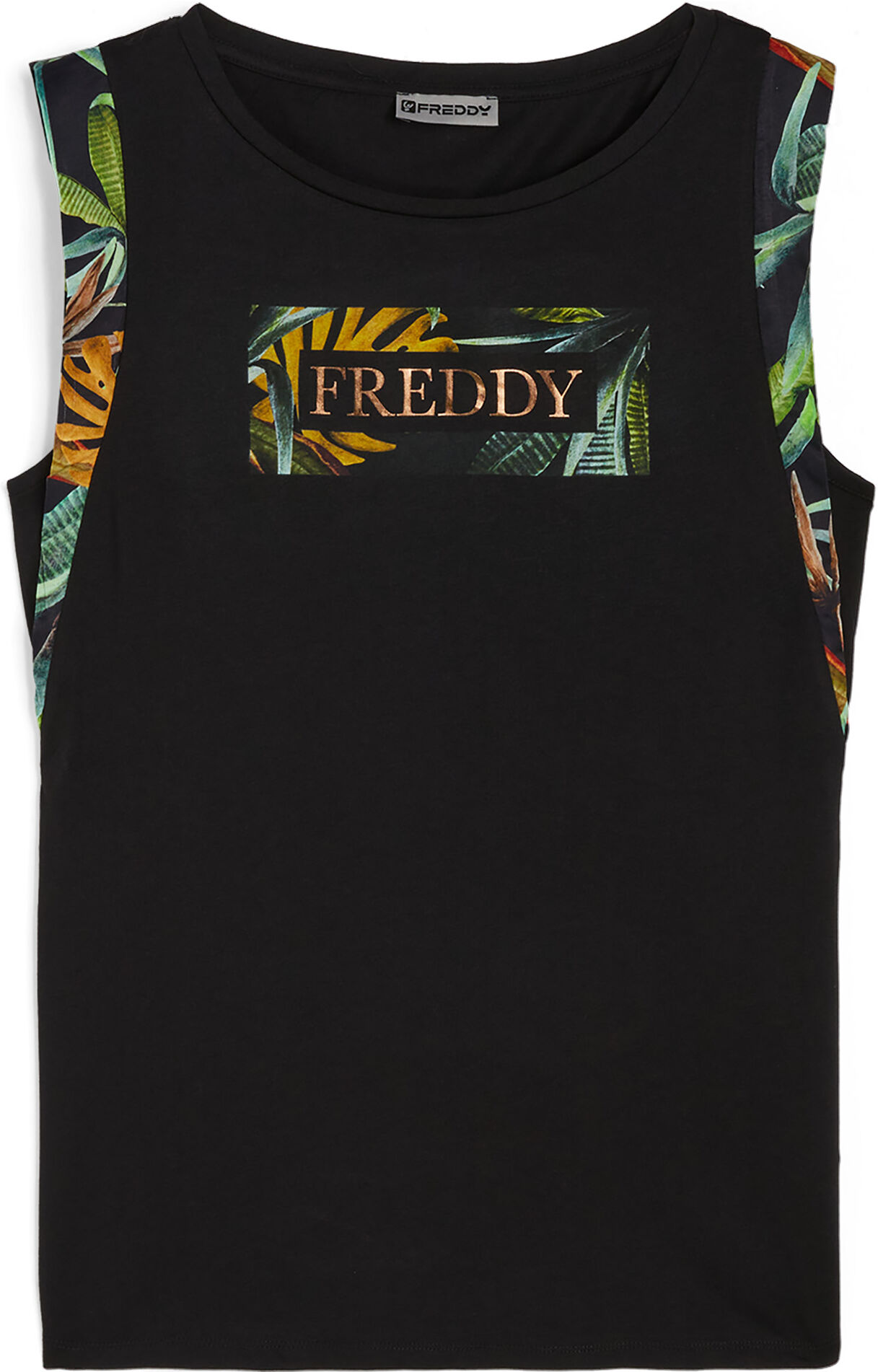 Freddy T-shirt donna con maniche in viscosa e grafica tropical Black -B&W Allover Flower Donna Extra Large