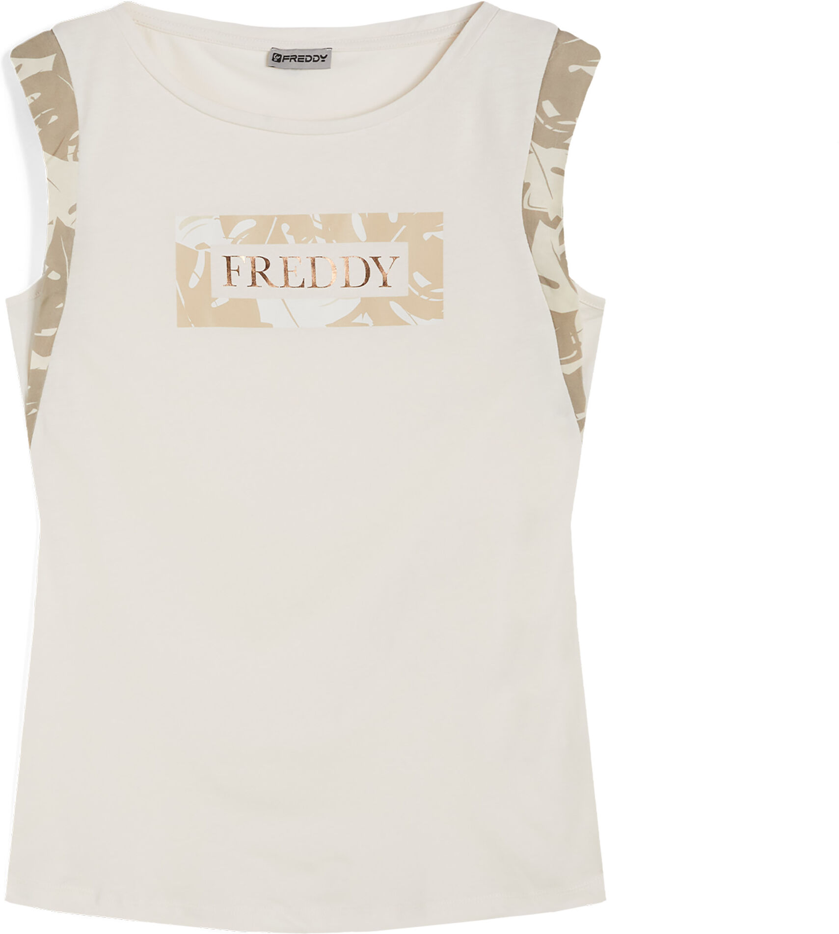 Freddy T-shirt donna con maniche in viscosa e grafica tropical White -Beige&White Allover Donna Extra Large