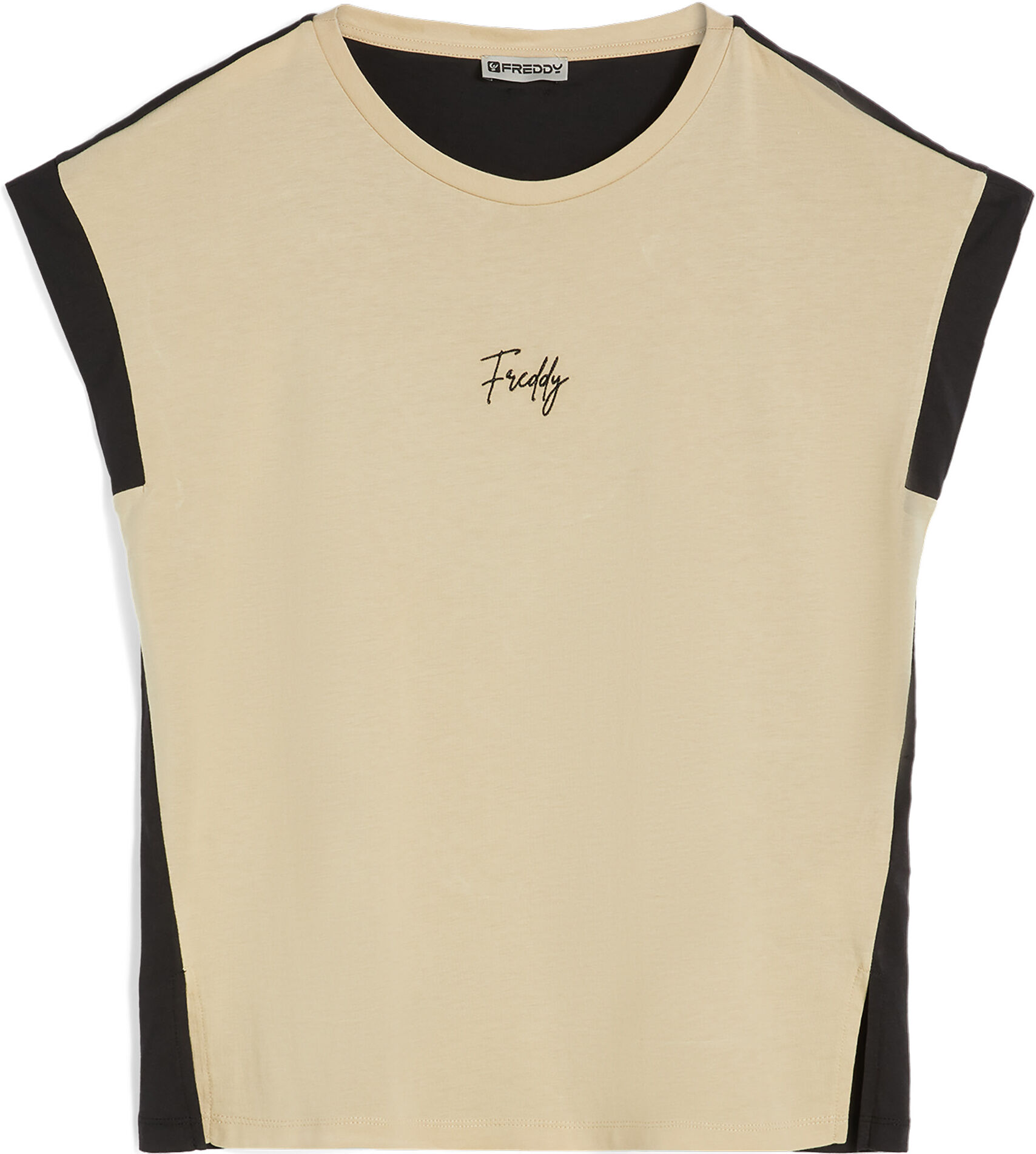 Freddy T-shirt da donna senza maniche in jersey modal bicolore Check Beige -Black Donna Medium