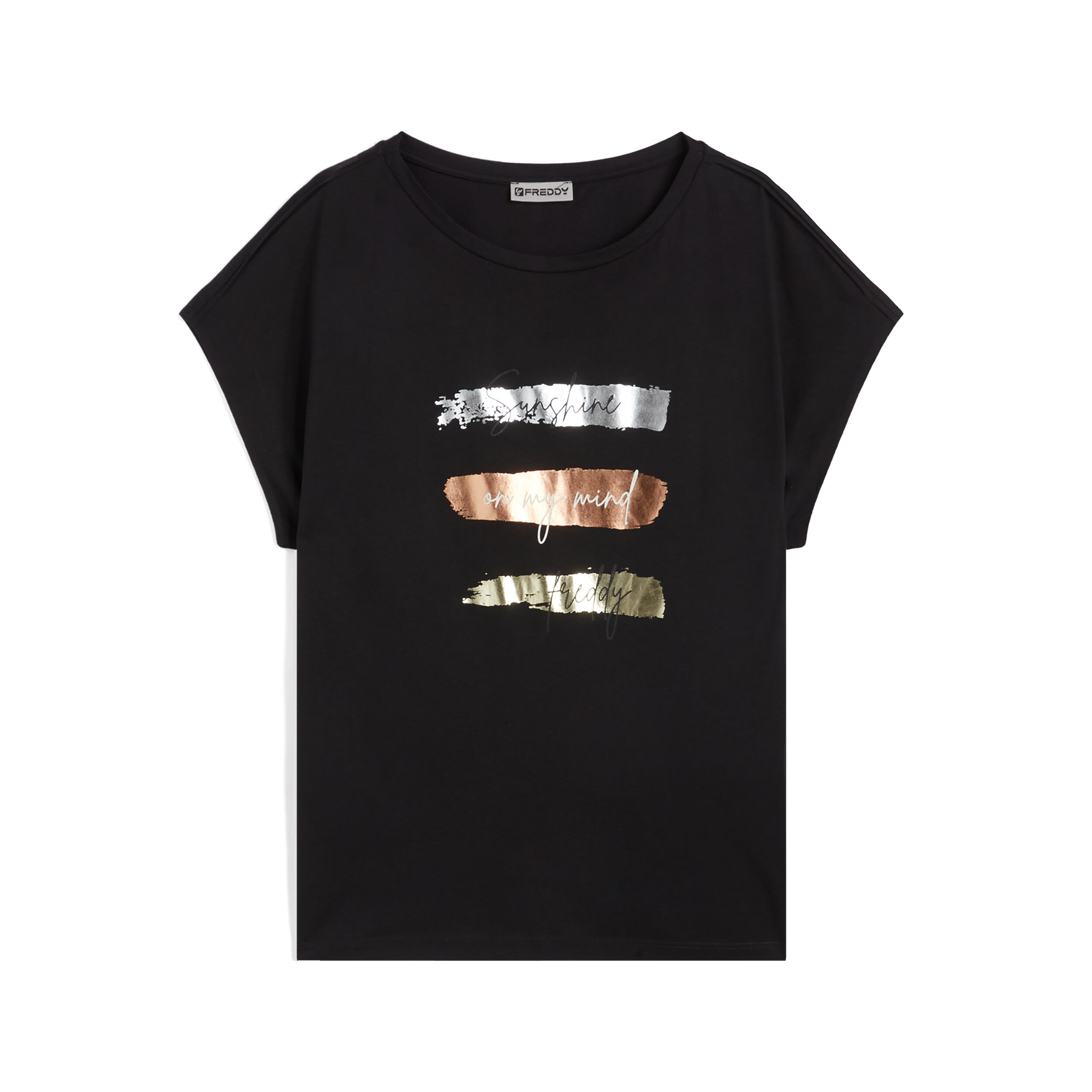 Freddy T-shirt da donna in jersey modal con stampe metallizzate Nero Donna Extra Small