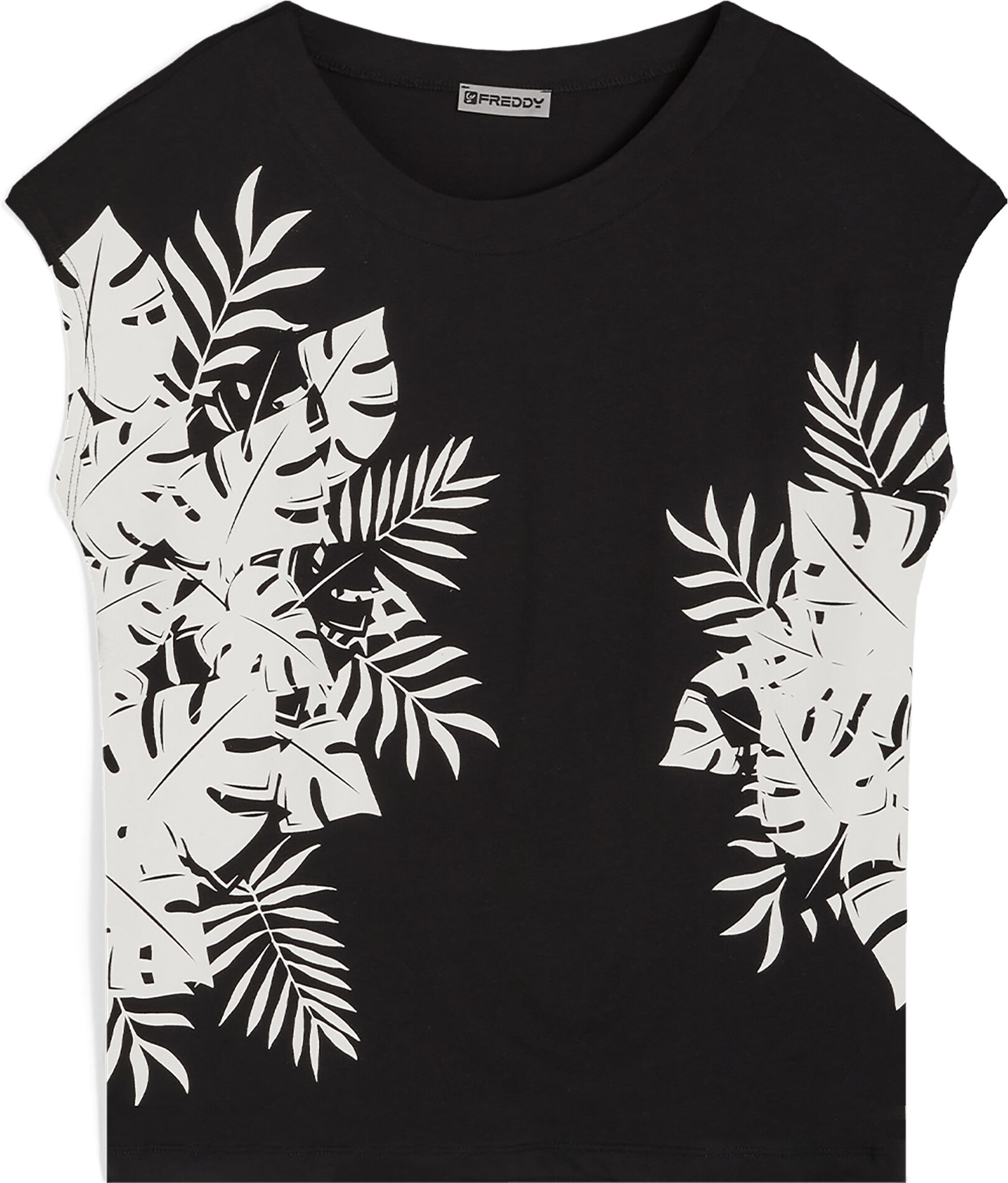 Freddy T-shirt in jersey modal maniche cortissime e stampe laterali Black -B&W Allover Flower Donna Large