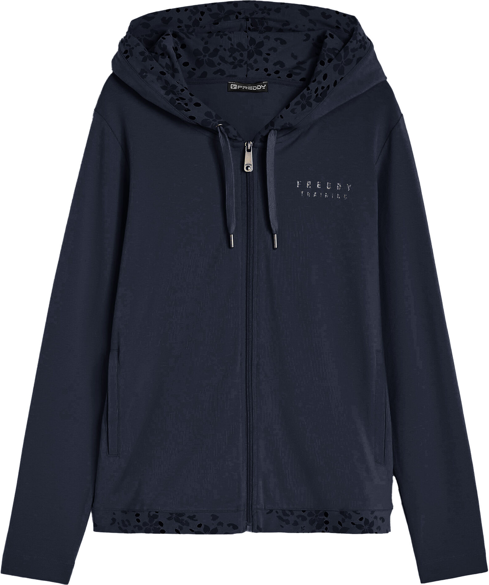 Freddy Felpa donna leggera con zip e cappuccio grafica floreale Blu Navy Donna Extra Large