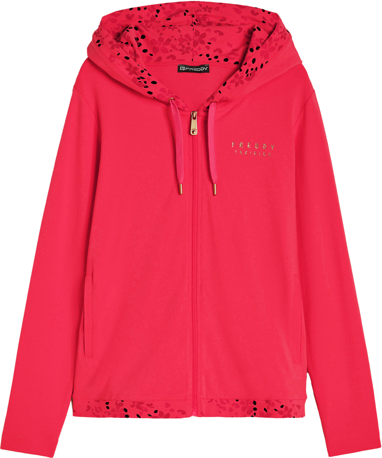 Freddy Felpa donna leggera con zip e cappuccio grafica floreale Rose Red Donna Extra Large