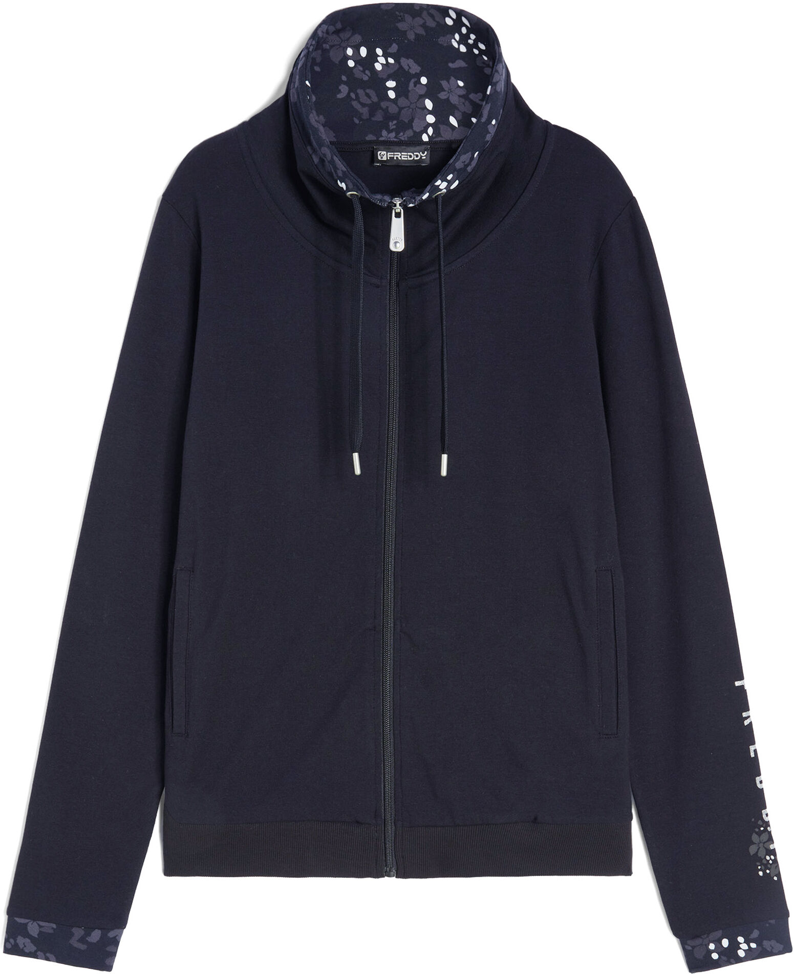 Freddy Felpa leggera con zip e collo alto con interno grafica floreale Blu Navy Donna Extra Small