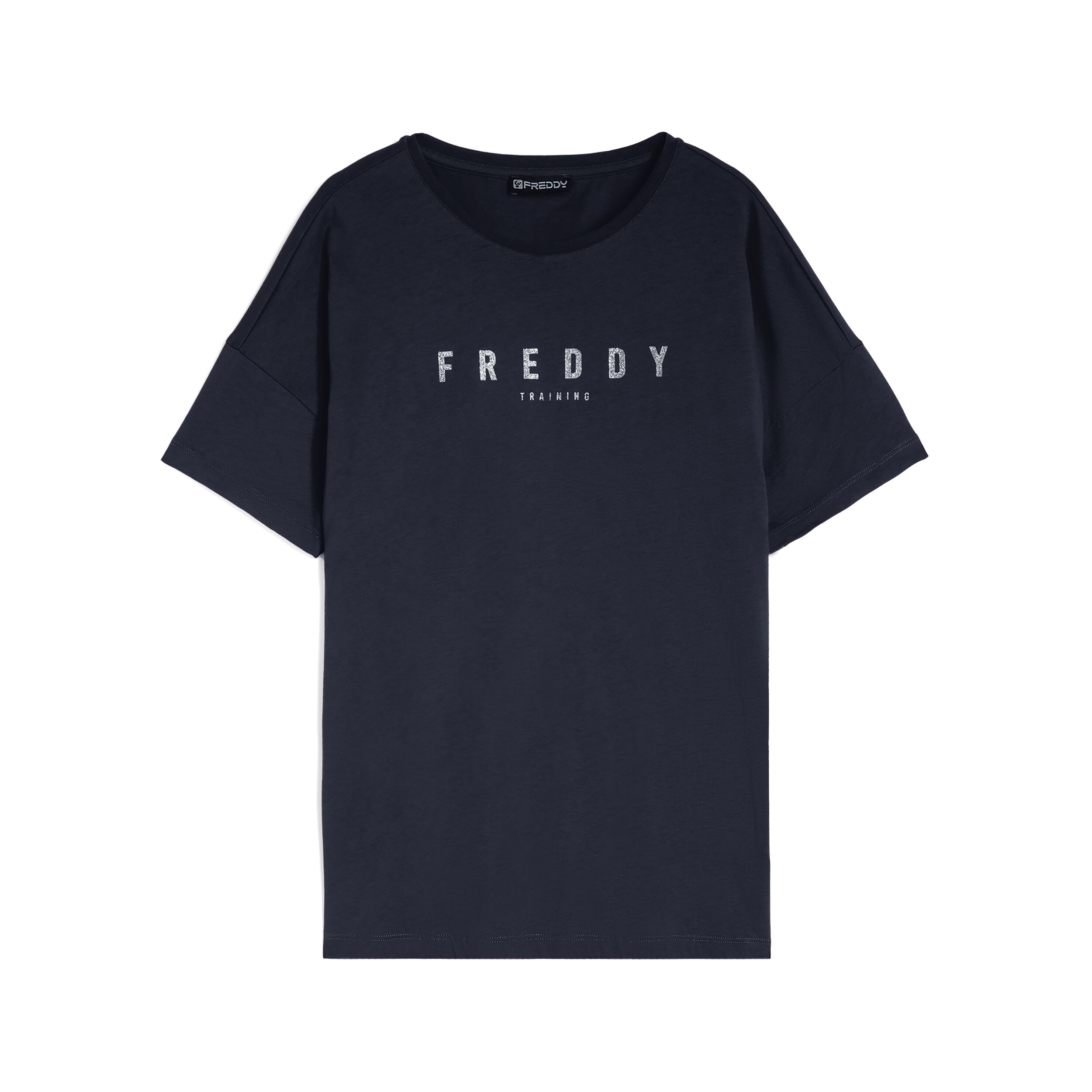 Freddy T-shirt donna comfort fit in jersey leggero con logo glitter Blu Navy Donna Extra Small