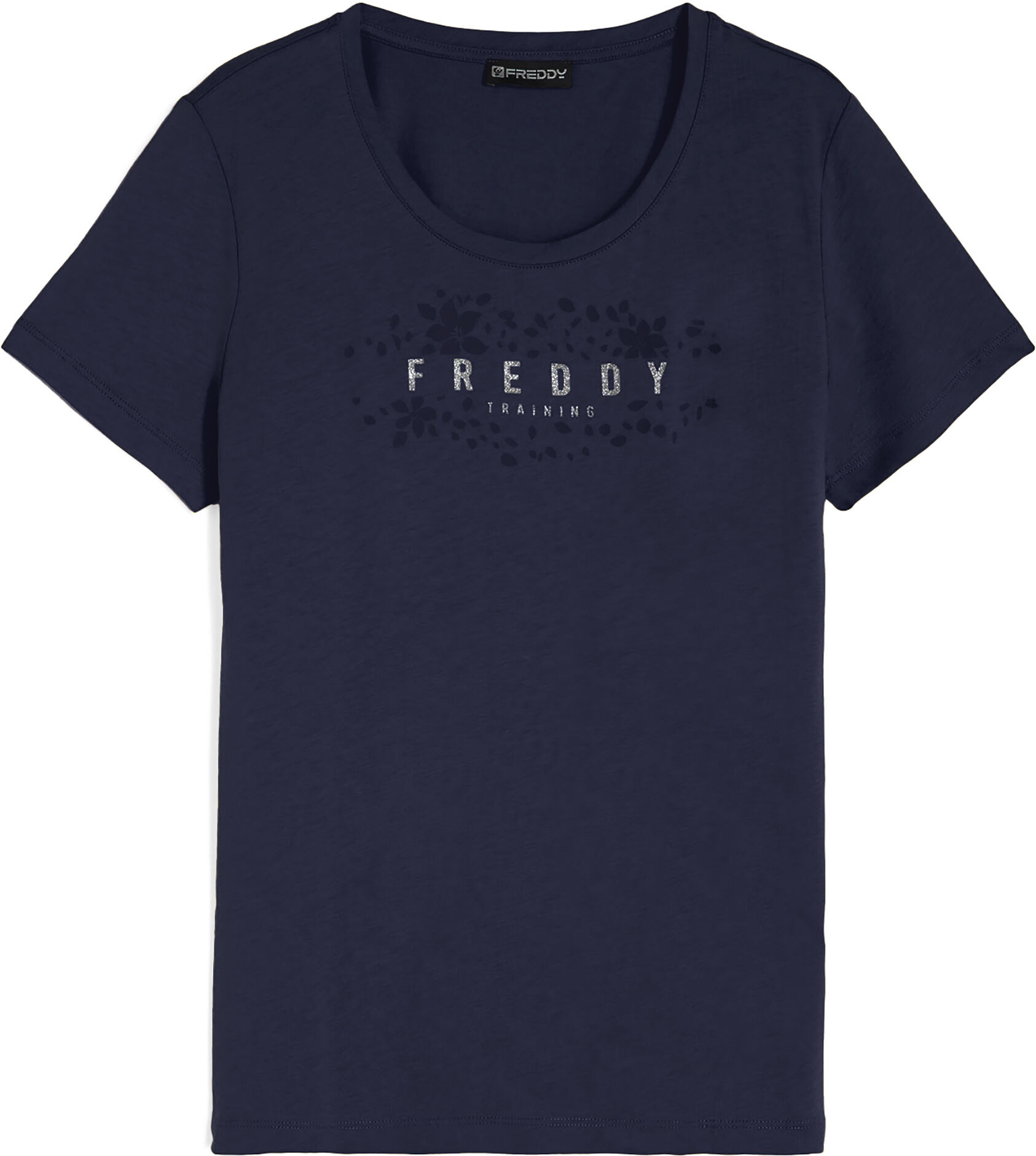 Freddy T-shirt in jersey leggero con grafica floreale e glitter Blu Navy Donna Extra Small