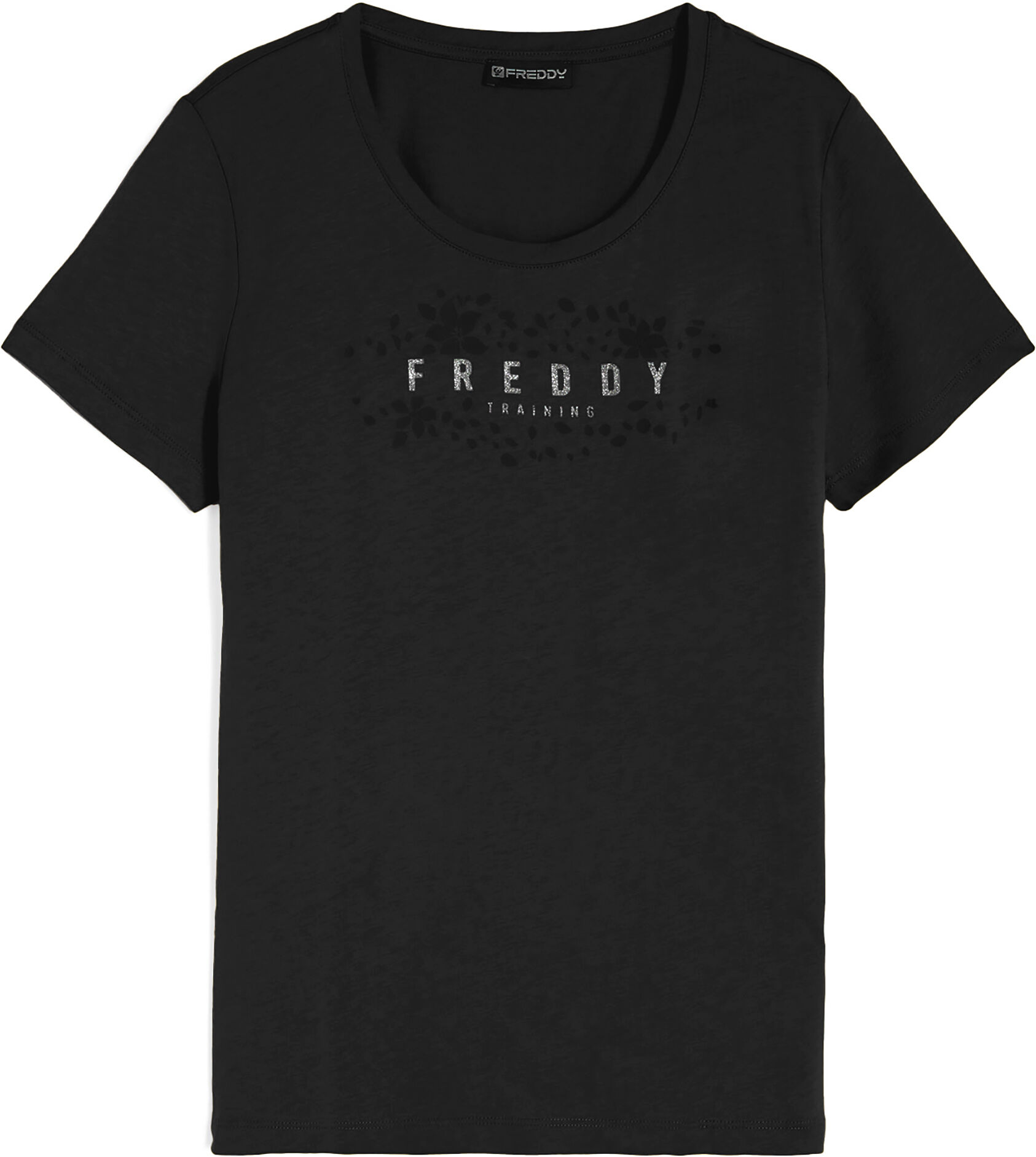 Freddy T-shirt in jersey leggero con grafica floreale e glitter Nero Donna Extra Large