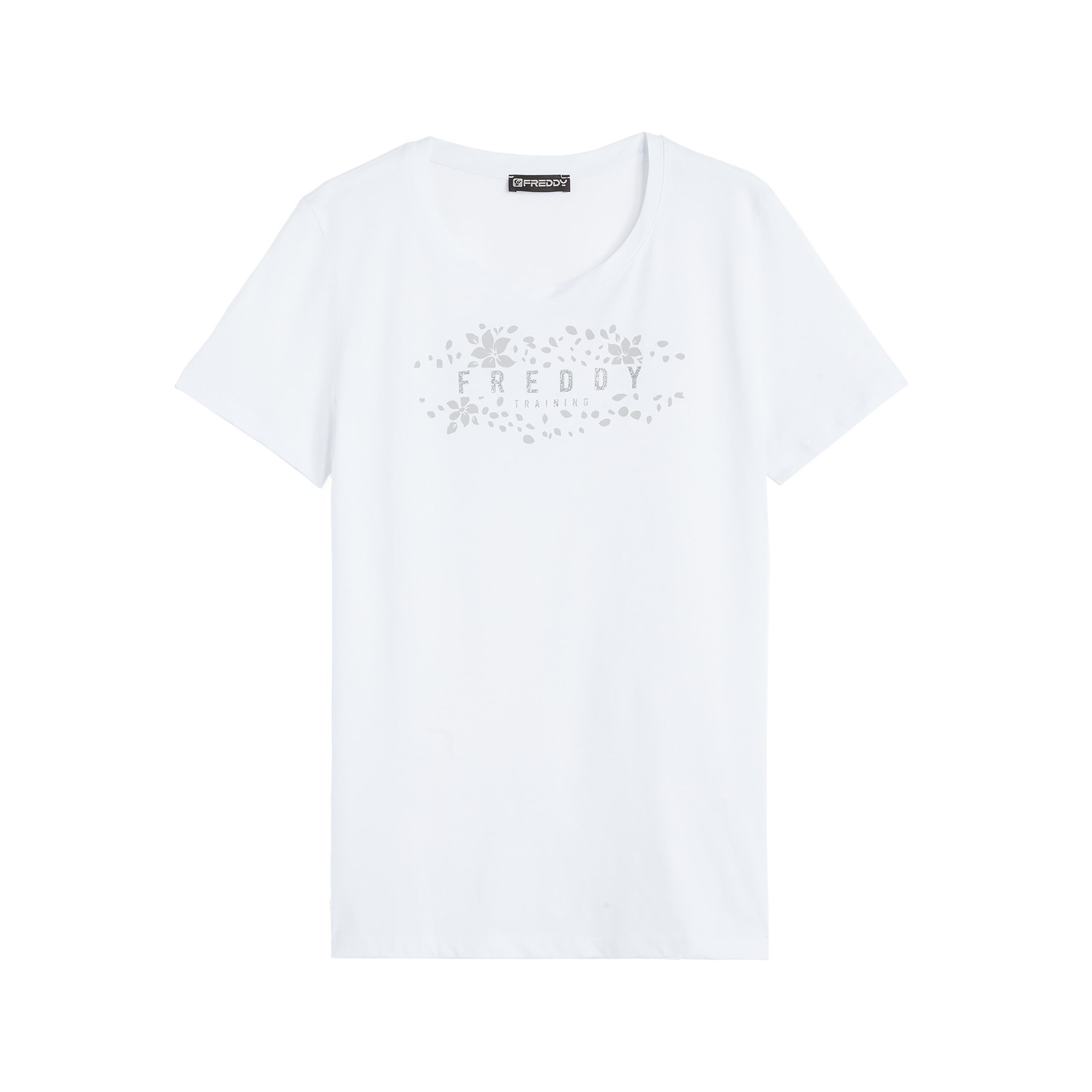 Freddy T-shirt in jersey leggero con grafica floreale e glitter Bianco Donna Extra Small