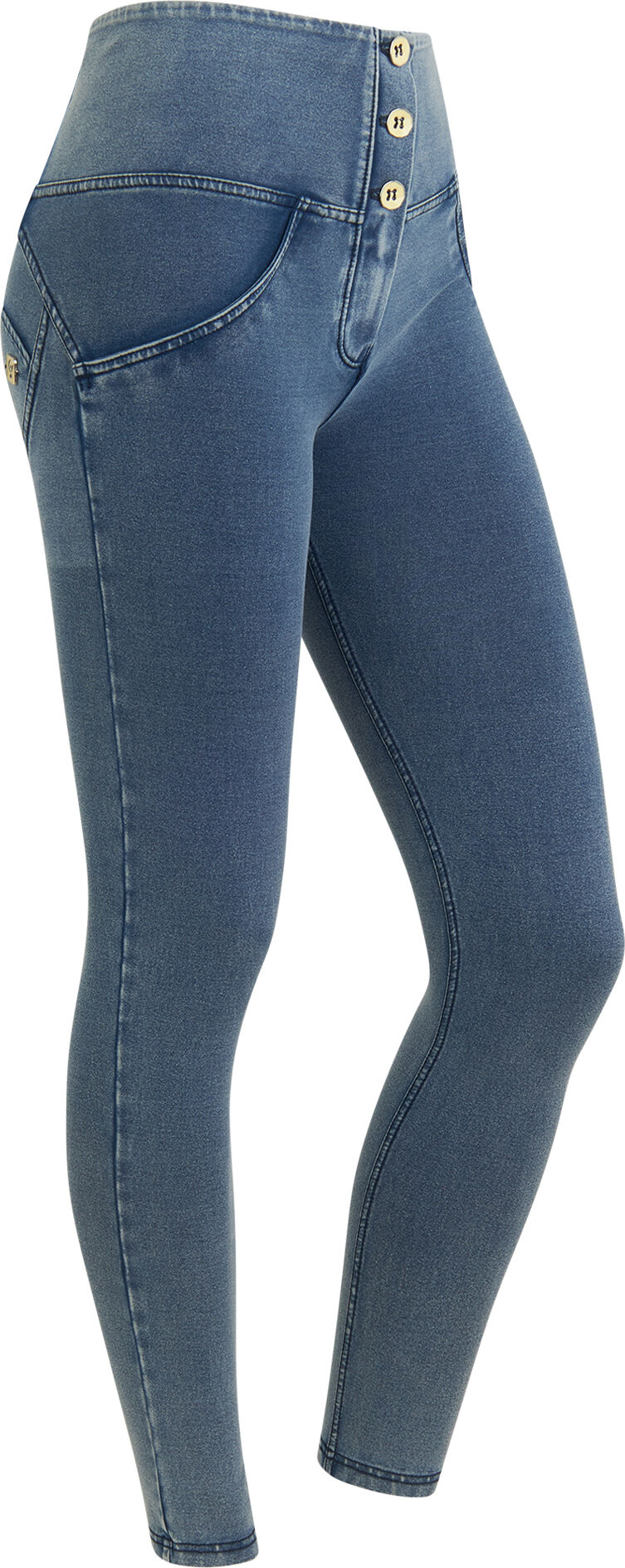 Freddy Jeggings push up WR.UP® 7/8 superskinny vita alta con bottoni Denim Blu Medio-Blue Seams Donna Extra Large