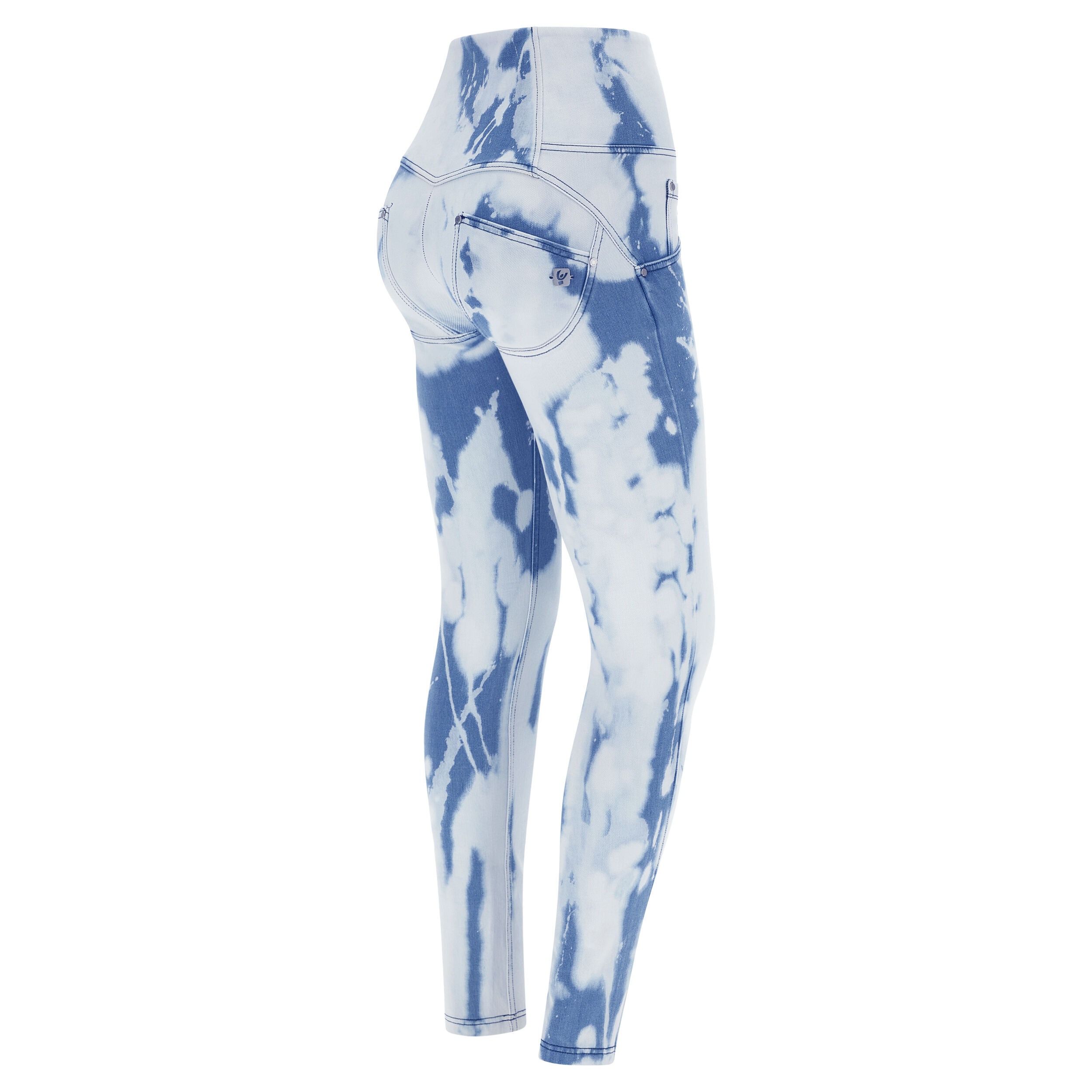 Freddy Jeans push up WR.UP® denim tie-dye blu e bianco a vita alta Denim Bleach Tie Dyed - Blue Donna Large