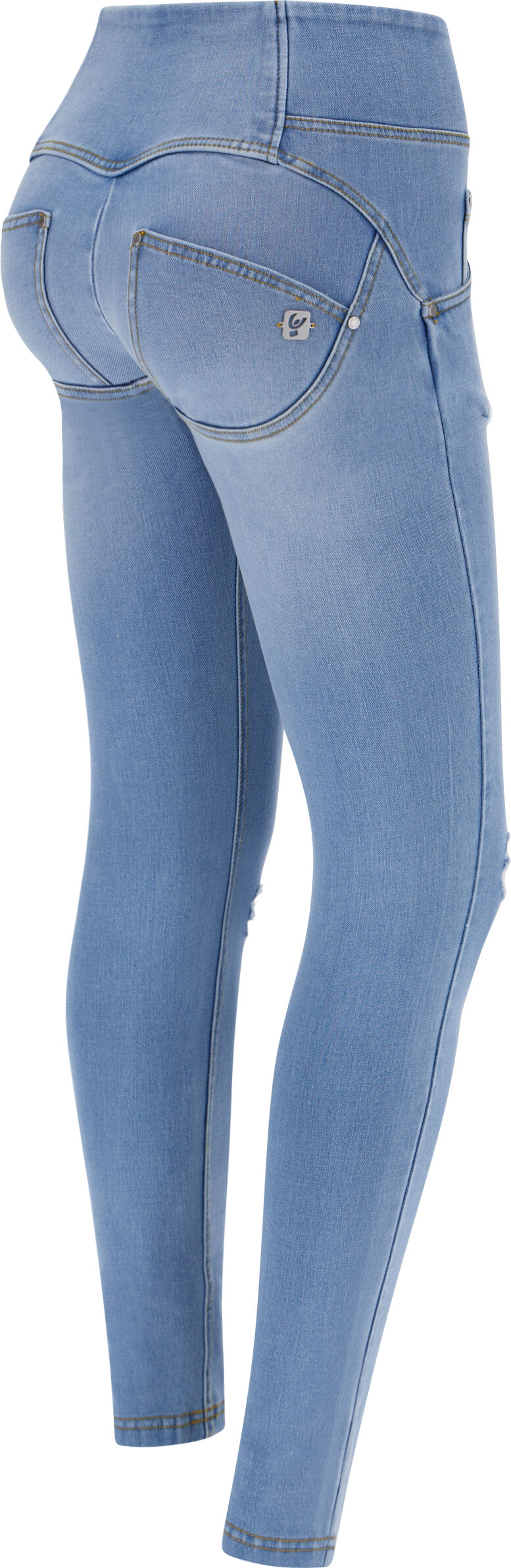 Freddy Jeans WR.UP® vita media in denim navetta ecosostenibile con strappi Jeans Chiaro-Cuciture Gialle Donna Large