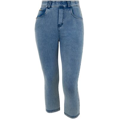 Freddy Pantaloni capri effetto denim con 5 tasche Denim Blu Medio-Blue Seams Donna Extra Small Freddy Pantaloni capri effetto denim con 5 tasche Denim Blu Medio-Blue Seams Donna Extra Small