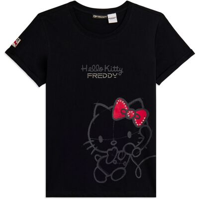Freddy T-shirt Hello Kitty con stampa tono su tono Nero Donna Large Freddy T-shirt Hello Kitty con stampa tono su tono Nero Donna Large