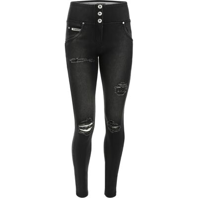 Freddy Jeans WR.UP® vita media in denim navetta ecosostenibile con strappi Jeans Nero-Cuciture In Tono Donna Extra Small Freddy Jeans WR.UP® vita media in denim navetta ecosostenibile con strappi Jeans Nero-Cuciture In Tono Donna Extra Small