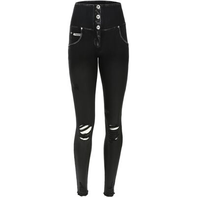 Freddy Jeans WR.UP® vita alta eco denim navetta spalmato nero con strappi Jeans Nero-Cuciture In Tono Donna Large Freddy Jeans WR.UP® vita alta eco denim navetta spalmato nero con strappi Jeans Nero-Cuciture In Tono Donna Large