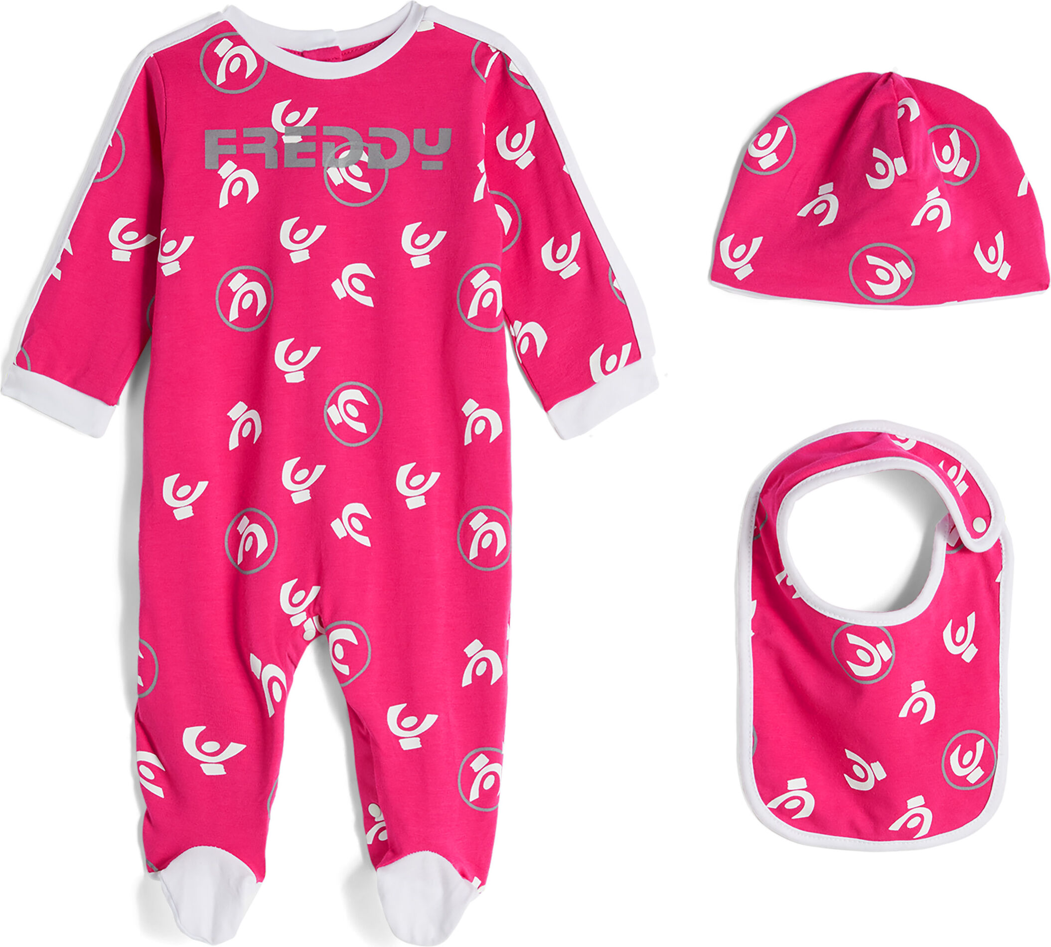 freddy set neonato da tre pezzi con stampa logo glitter all over fuxia junior 3 mesi