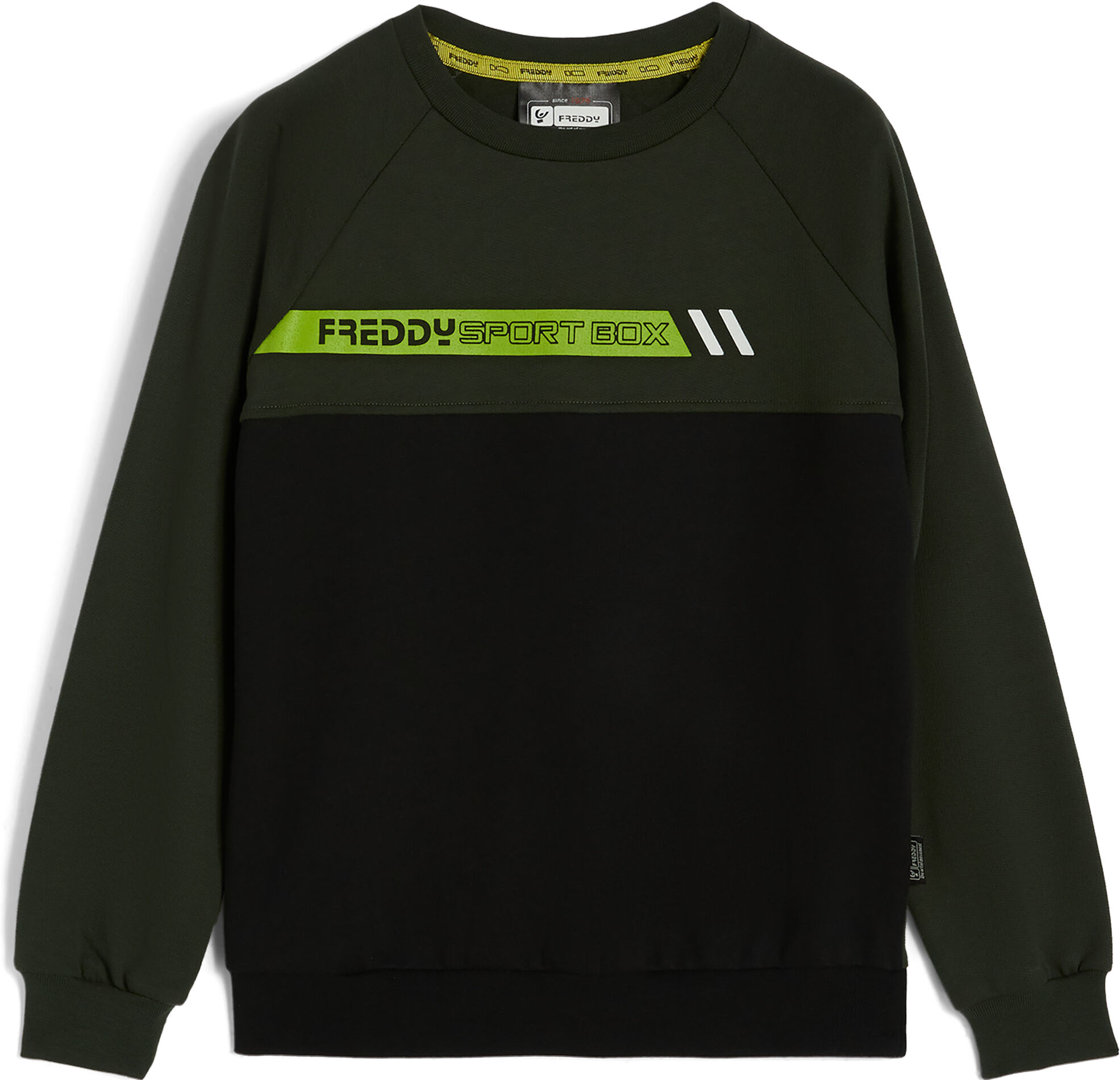 Freddy Felpa bambino con maniche raglan e stampa fluo Verde Militare Junior 12 Anni