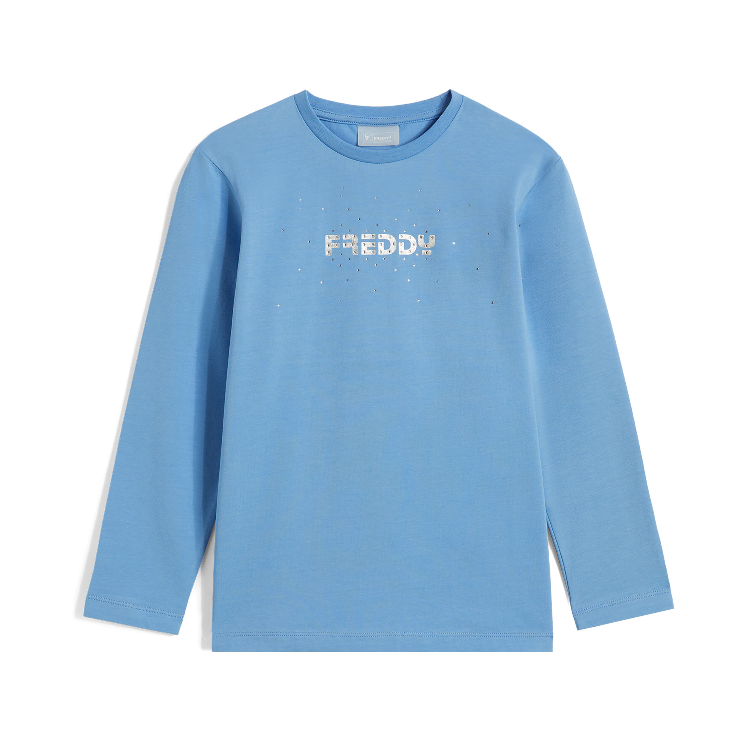 Freddy T-shirt da bambina manica lunga con logo e decoro argento Azzurro Junior 6 Anni