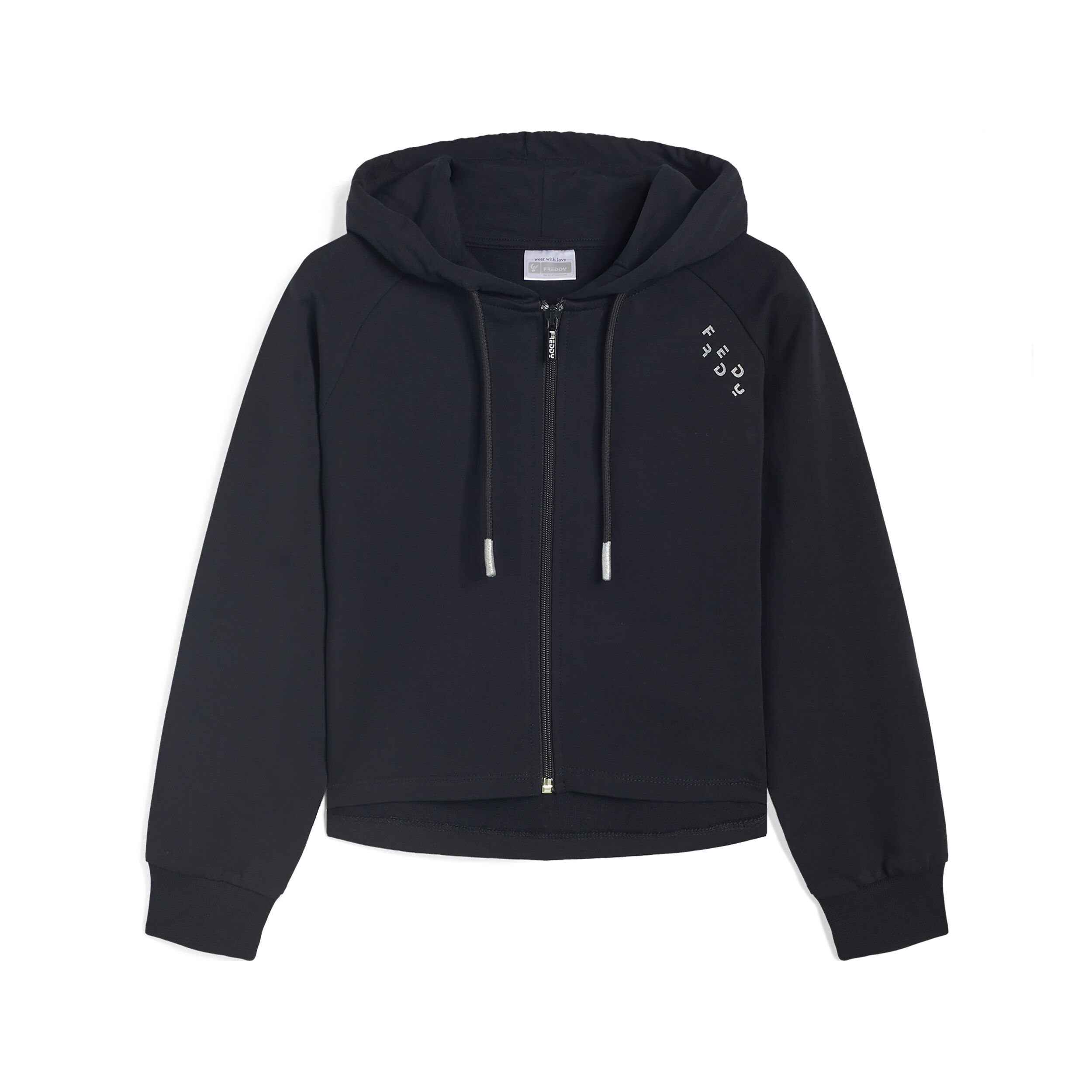 Freddy Felpa maniche raglan da bambina con zip e cappuccio Nero Junior 4 Anni