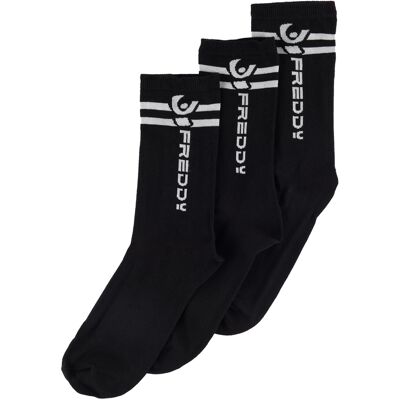 Freddy Calzini taglio medio con logo - Pack da 3 paia Nero Donna 43/46 Freddy Calzini taglio medio con logo - Pack da 3 paia Nero Donna 43/46