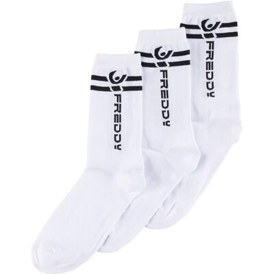 Freddy Calzini taglio medio con logo - Pack da 3 paia Bianco Donna 43/46 Freddy Calzini taglio medio con logo - Pack da 3 paia Bianco Donna 43/46