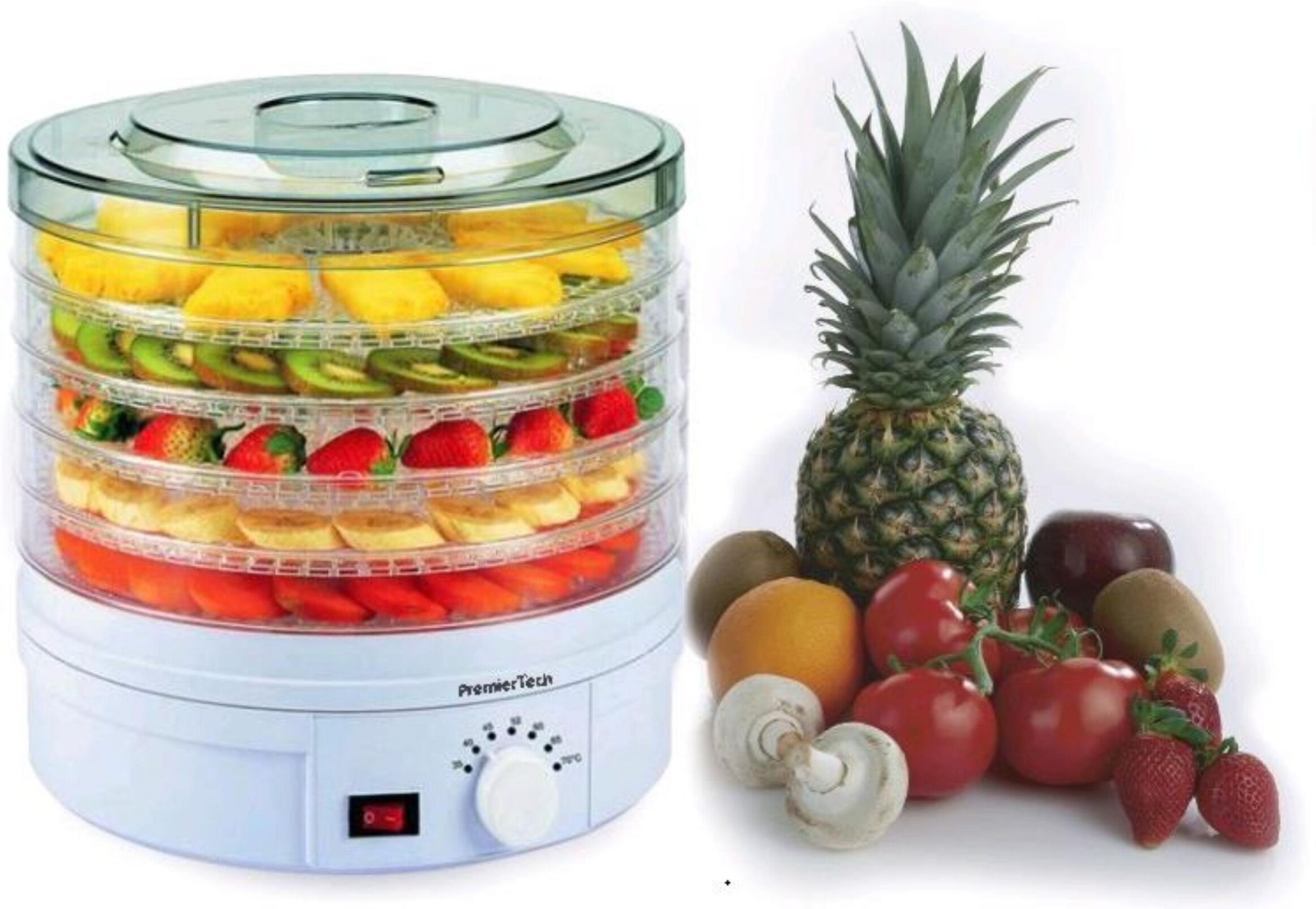 PremierTech® PremierTech PT-DE5 Essiccatore Frutta Verdura Carne Erbe 5 piani temp. 35-70 gradi 245watt ventola PremierTech® PremierTech PT-DE5 Essiccatore Frutta Verdura Carne Erbe 5 piani temp. 35-70 gradi 245watt ventola
