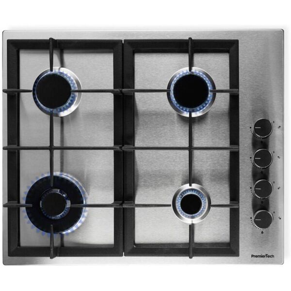 premiertech® <![cdata[premiertech pc604s piano cottura a gas da 60cm a 4 fuochi con wok in acciaio inox griglie in ghisa]]>