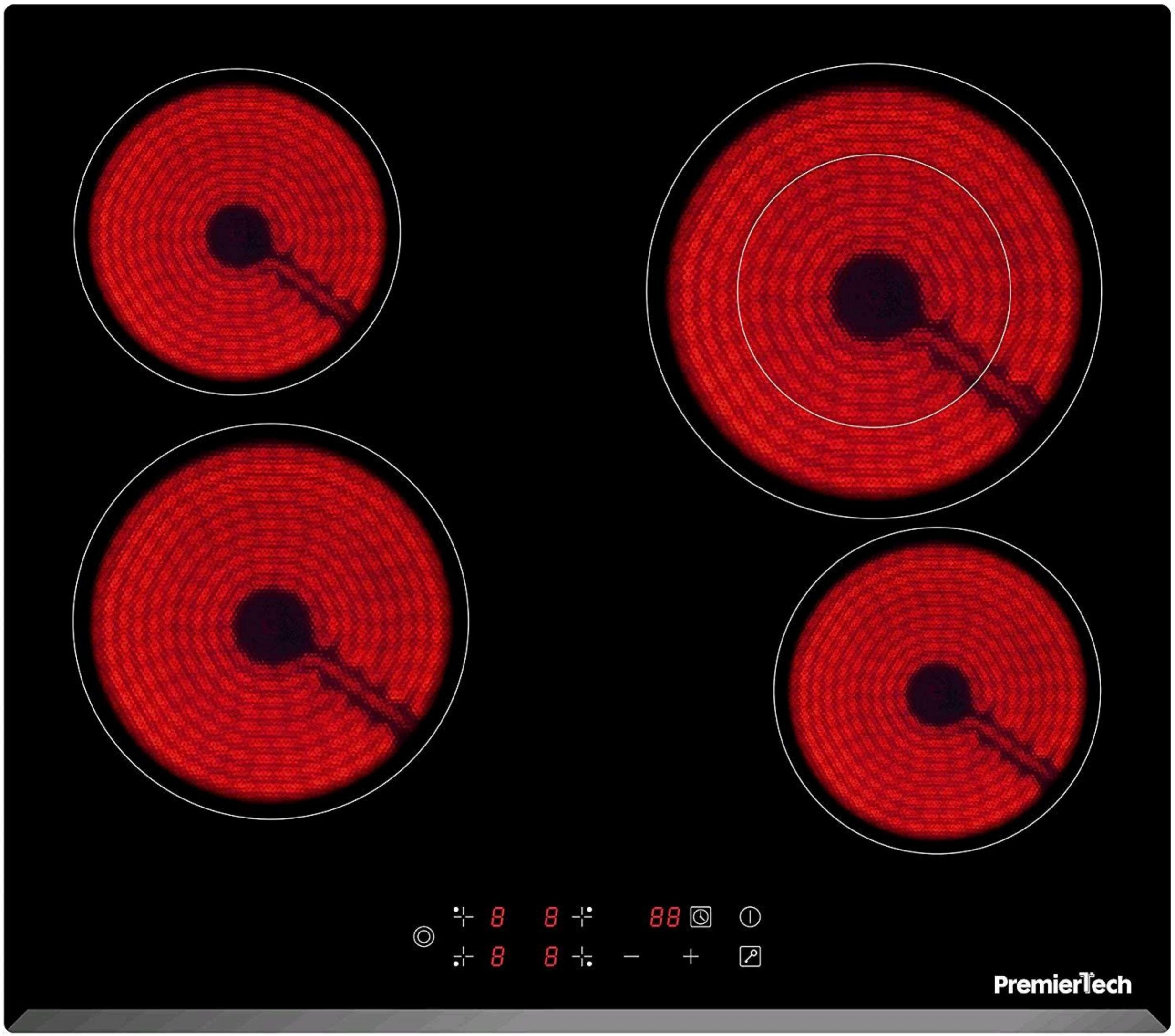 premiertech® <![cdata[pt-pc4c premiertech piano cottura 4 fuochi vetroceramica 60cm elettrico da incasso display led touch control vetro front smussato]]>