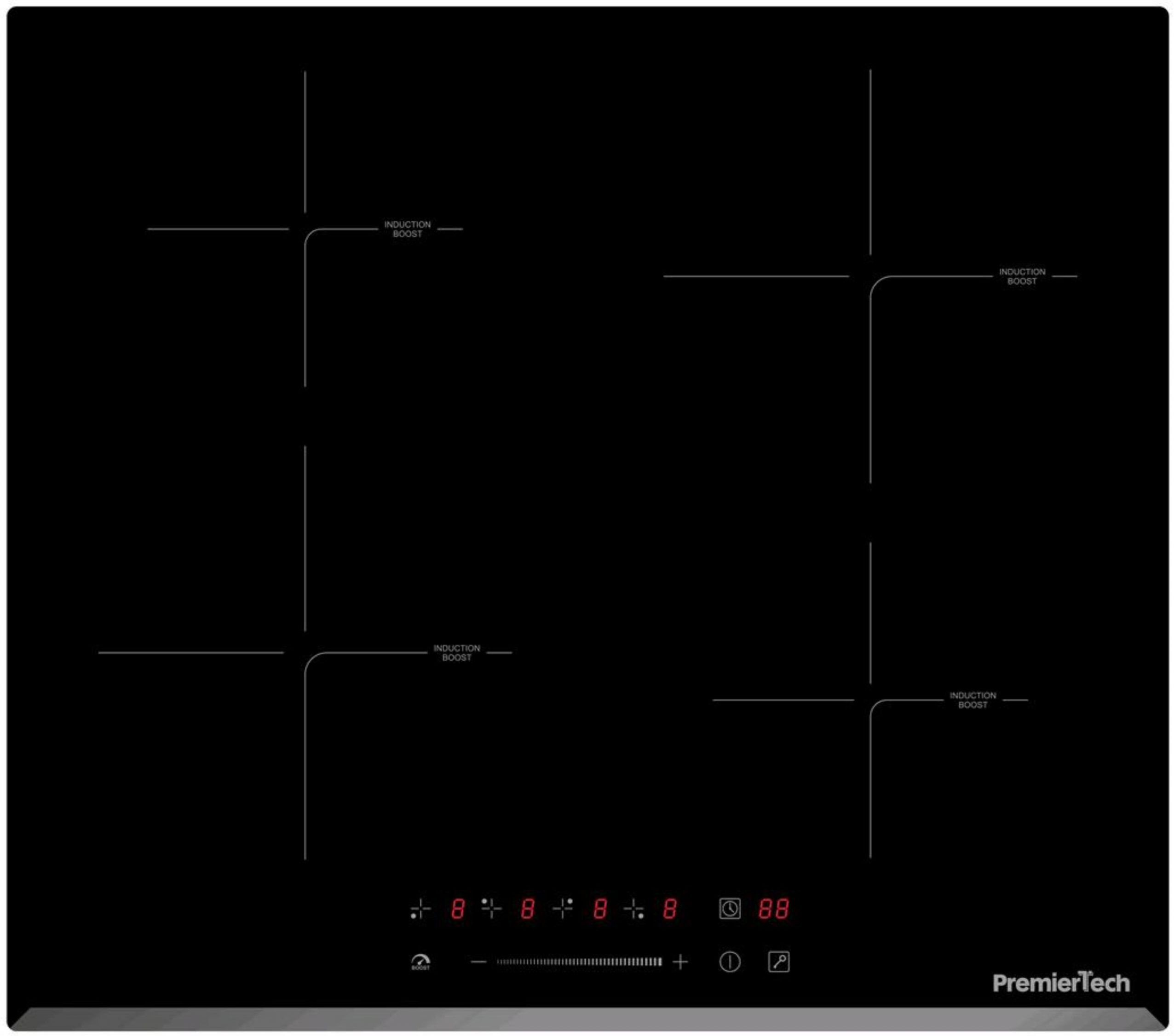 PremierTech® <![CDATA[PT-PC4I PremierTech Piano Cottura a Induzione da incasso 4 Zone 60cm 7000watt Slide Touch Control Funzione Boost Led Display Vetro Front Edge]]>