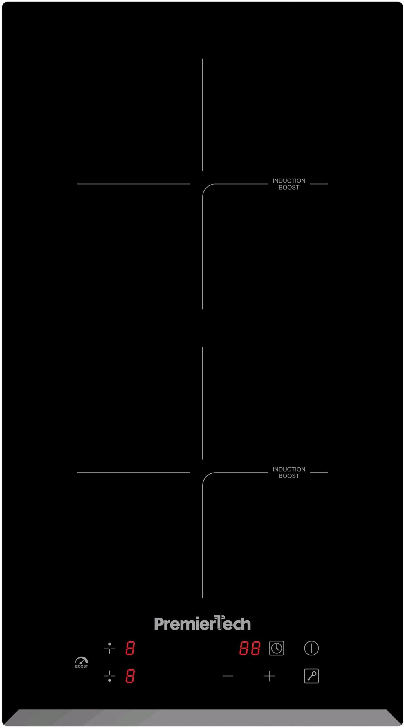 PremierTech® <![CDATA[PT-PC2I PremierTech Piano Cottura Induzione 30cm 2 Fuochi da incasso Funzione Boost Touch Control Display Led Vetro Front Edge]]>