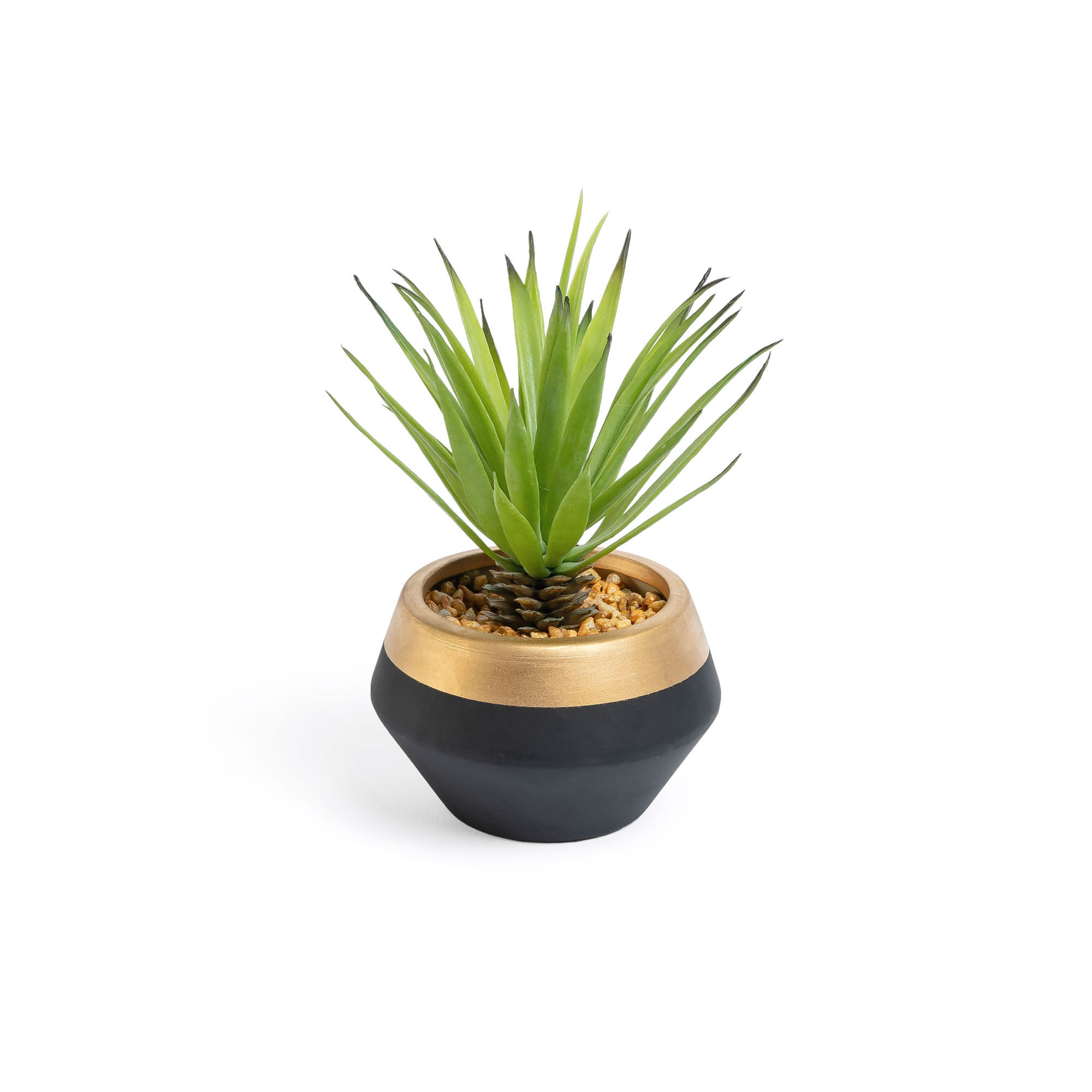 Kave Home Piccola Palma artificiale in vaso in ceramica nero e dorato