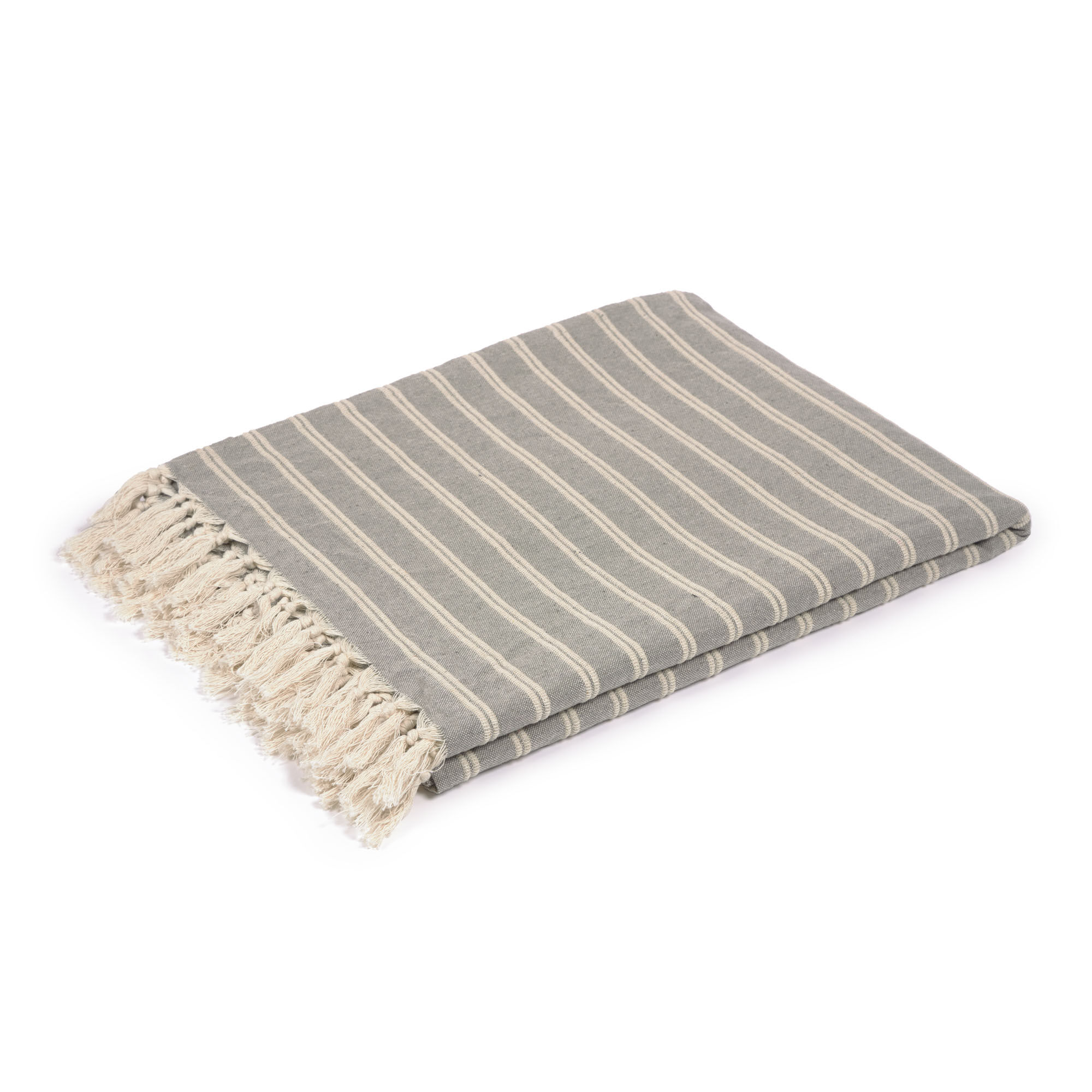 Kave Home Coperta Sweeney 100% cotone righe bianco e grigio 170 x 130 cm