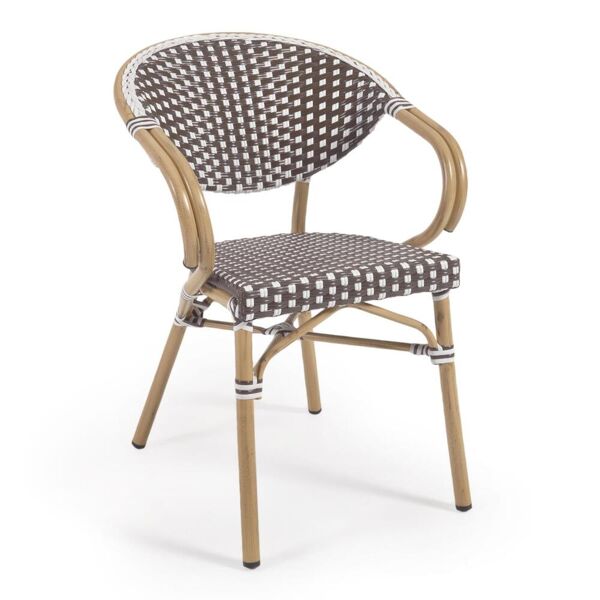 kave home sedia bistrot da esterno marilyn alluminio braccioli e rattan sintetico marrone e bianco
