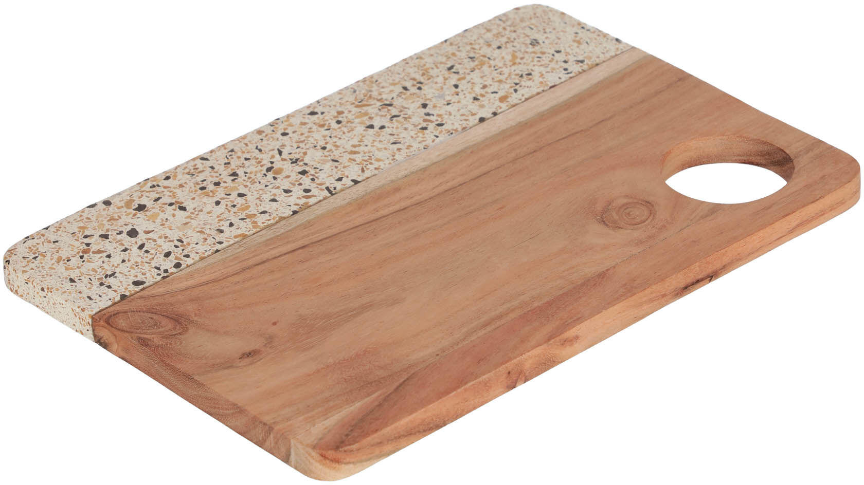 Kave Home Tagliere da portata Verna rettangolare in legno e terrazzo bianco